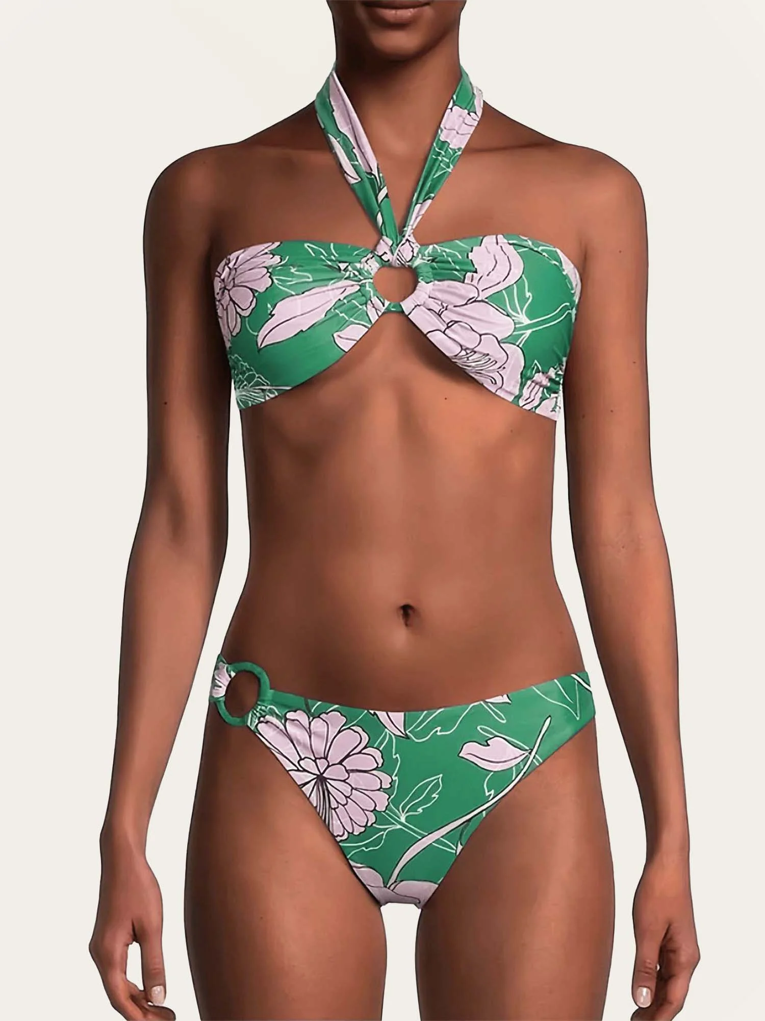 Green Floral Halter Neck Bikini Set - XPRESSC