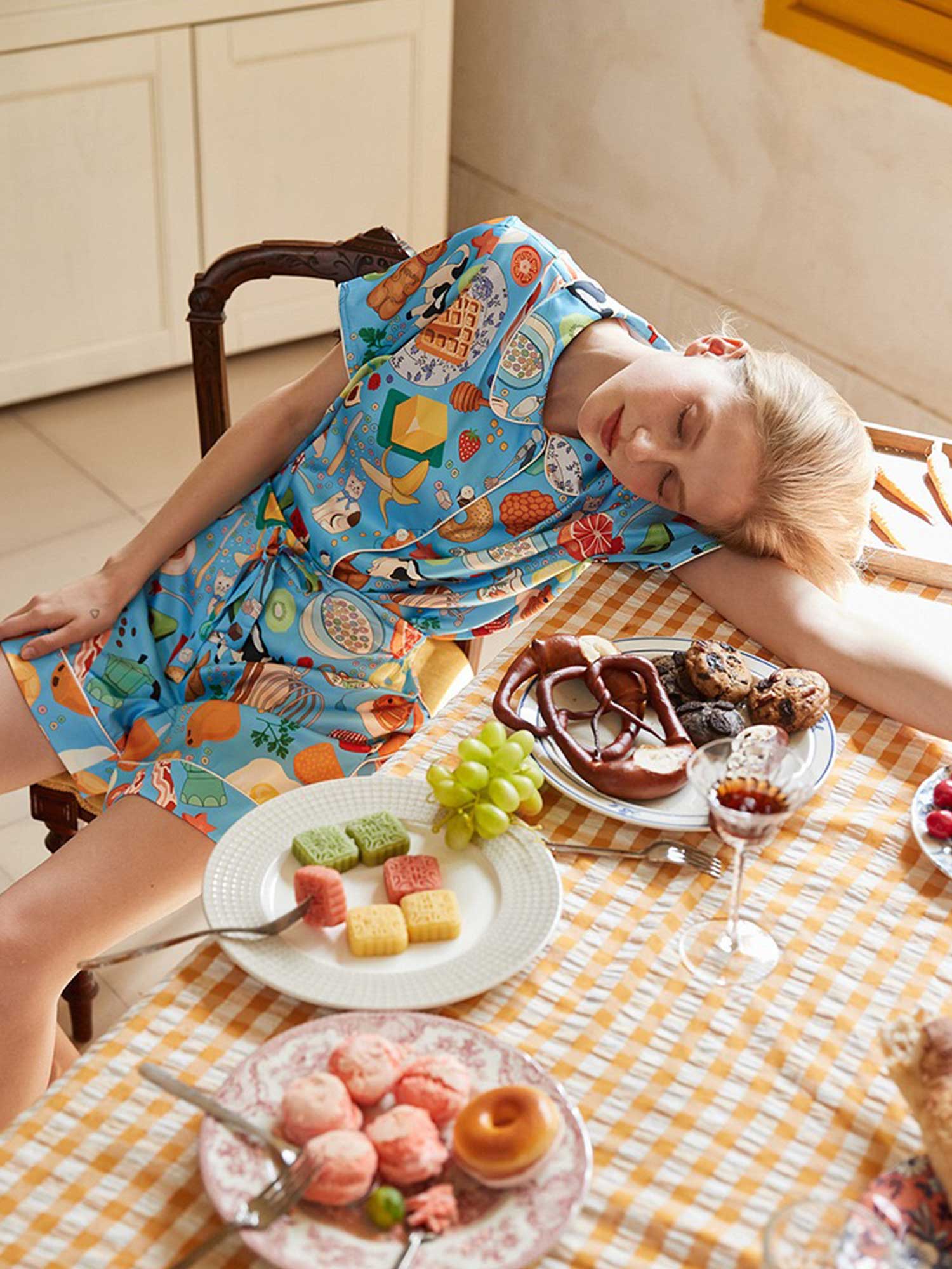 Cartoon Breakfast Print Pajama Set - XPRESSC