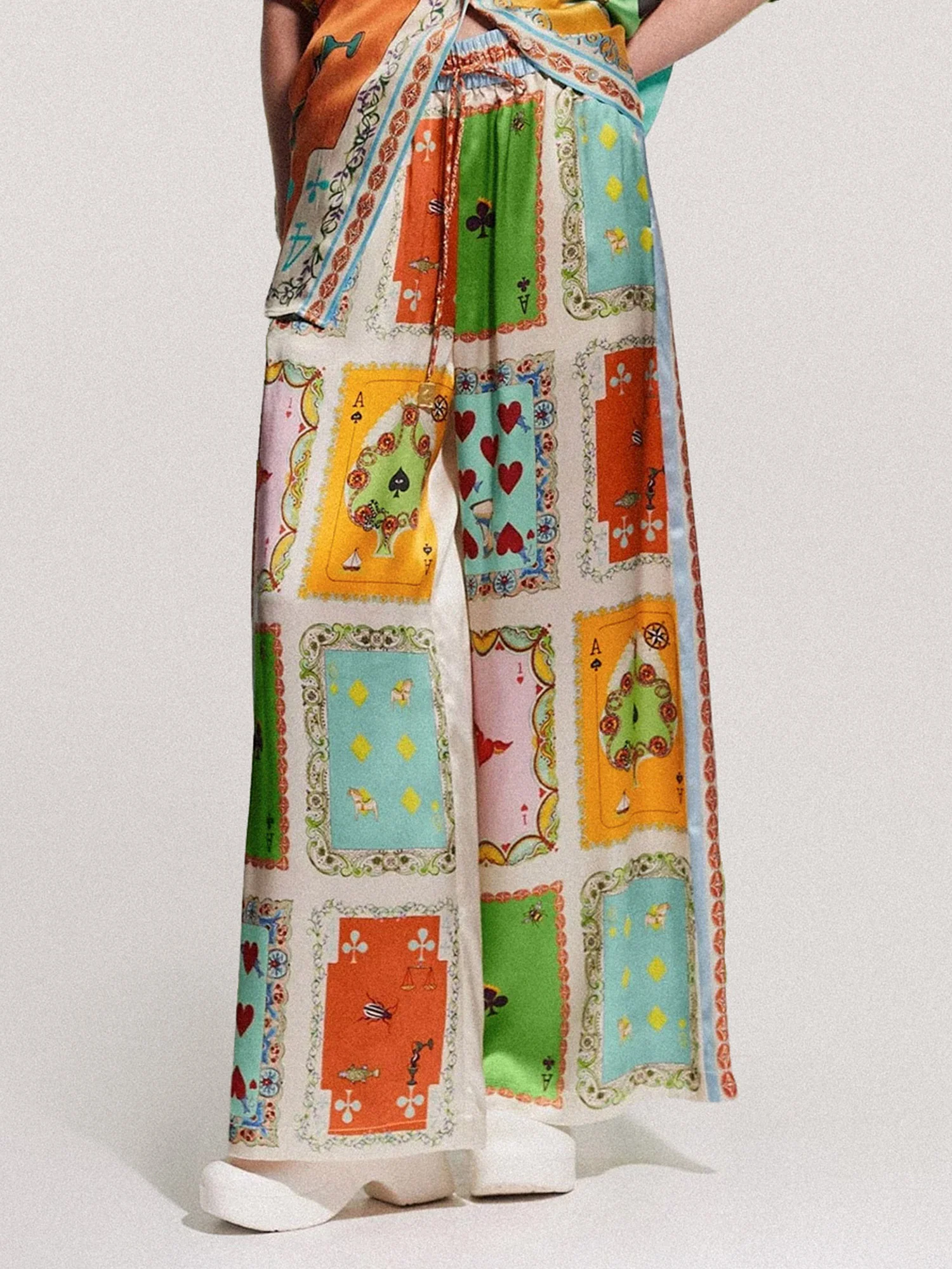 Playing Cards Print Wide-Leg Pants - XPRESSC
