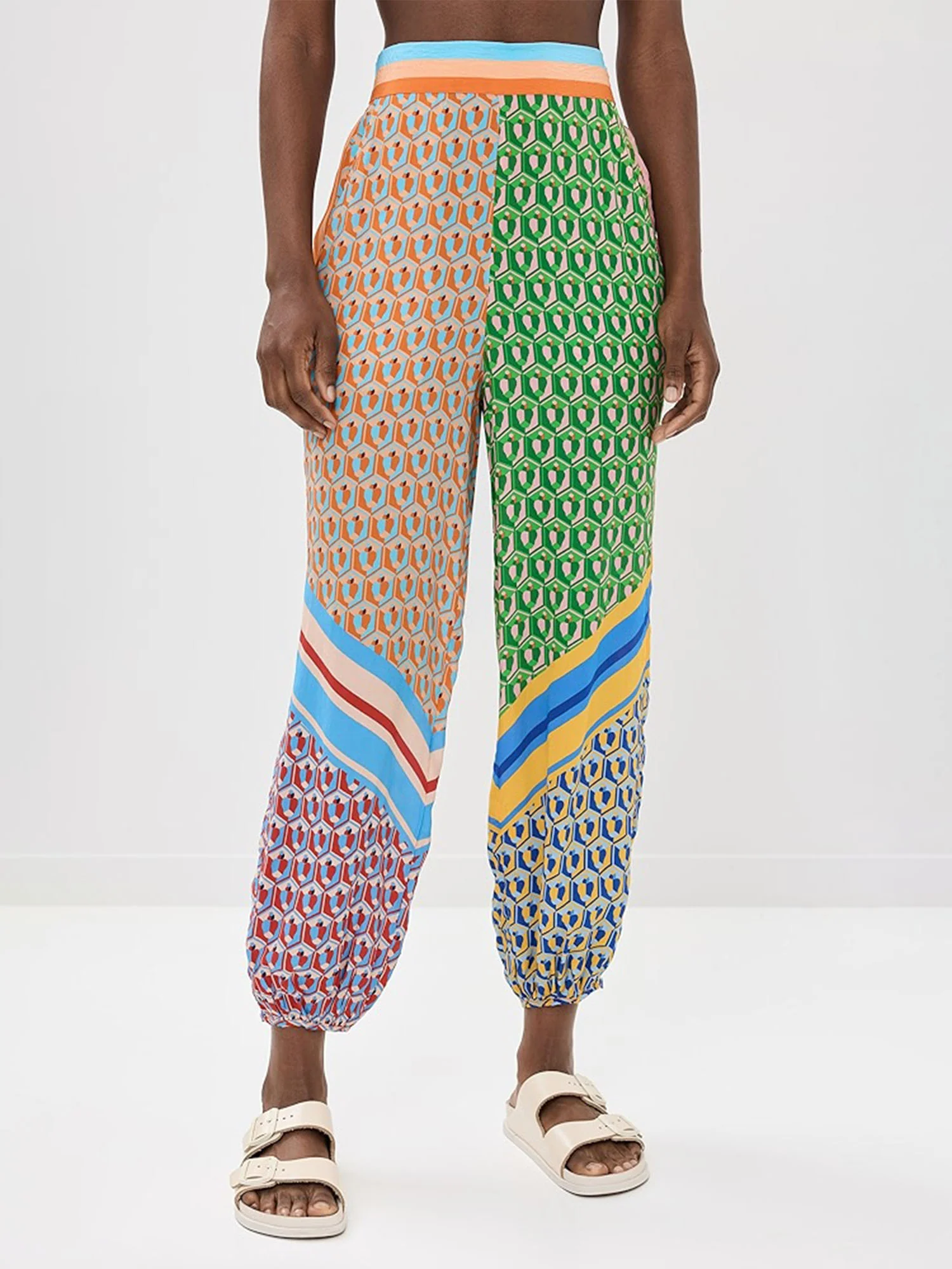 Geometric Print Drawstring Loose Bloomer Pants - XPRESSC