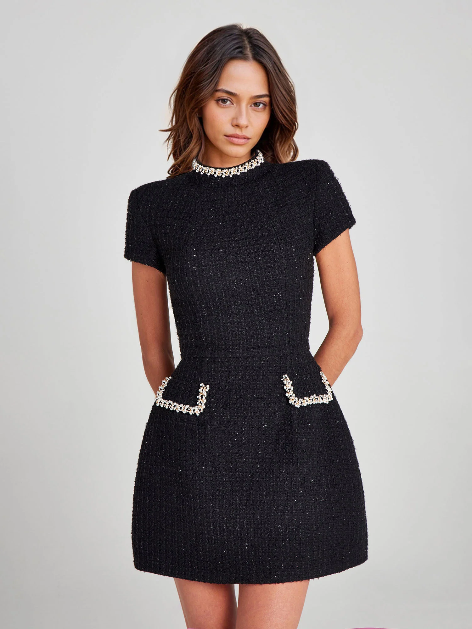 Tweed Dress with Chain Detail - XPRESSC