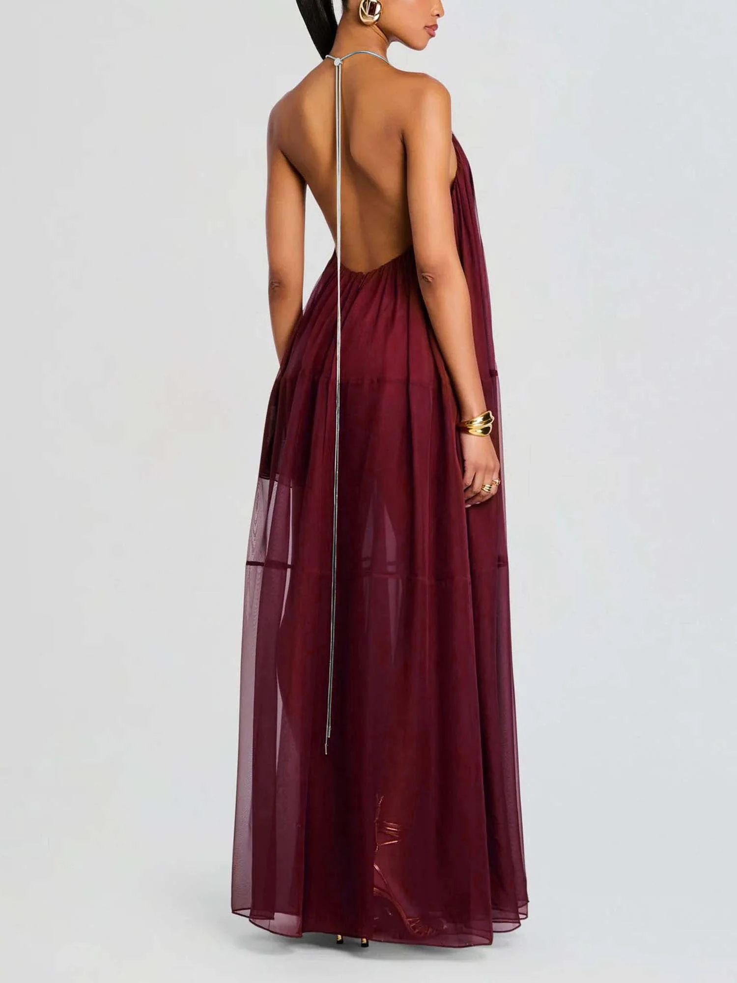 Sheer Draped Maxi Dress - XPRESSC
