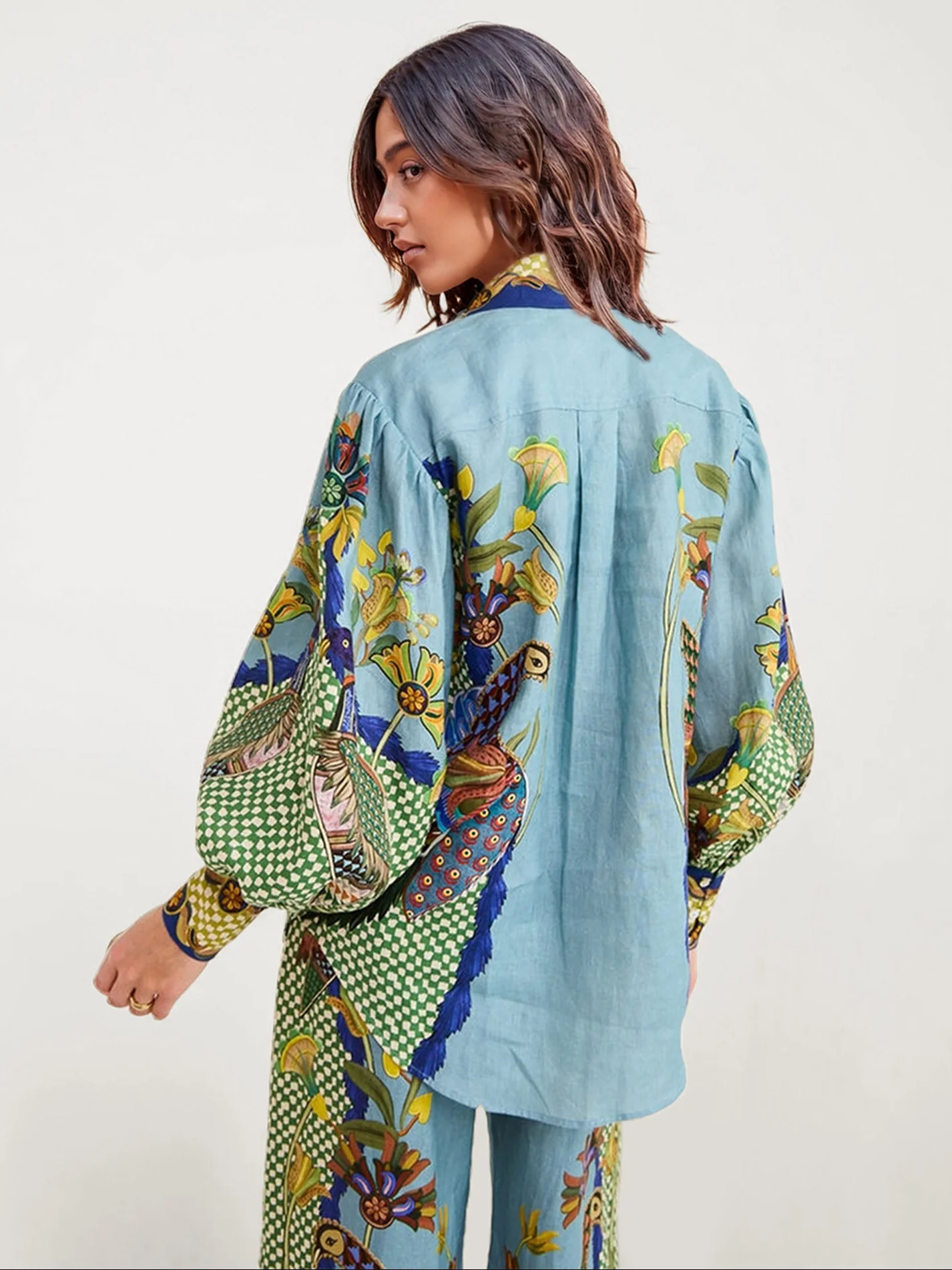 Bohemian Floral Print Button-Up Shirt - XPRESSC