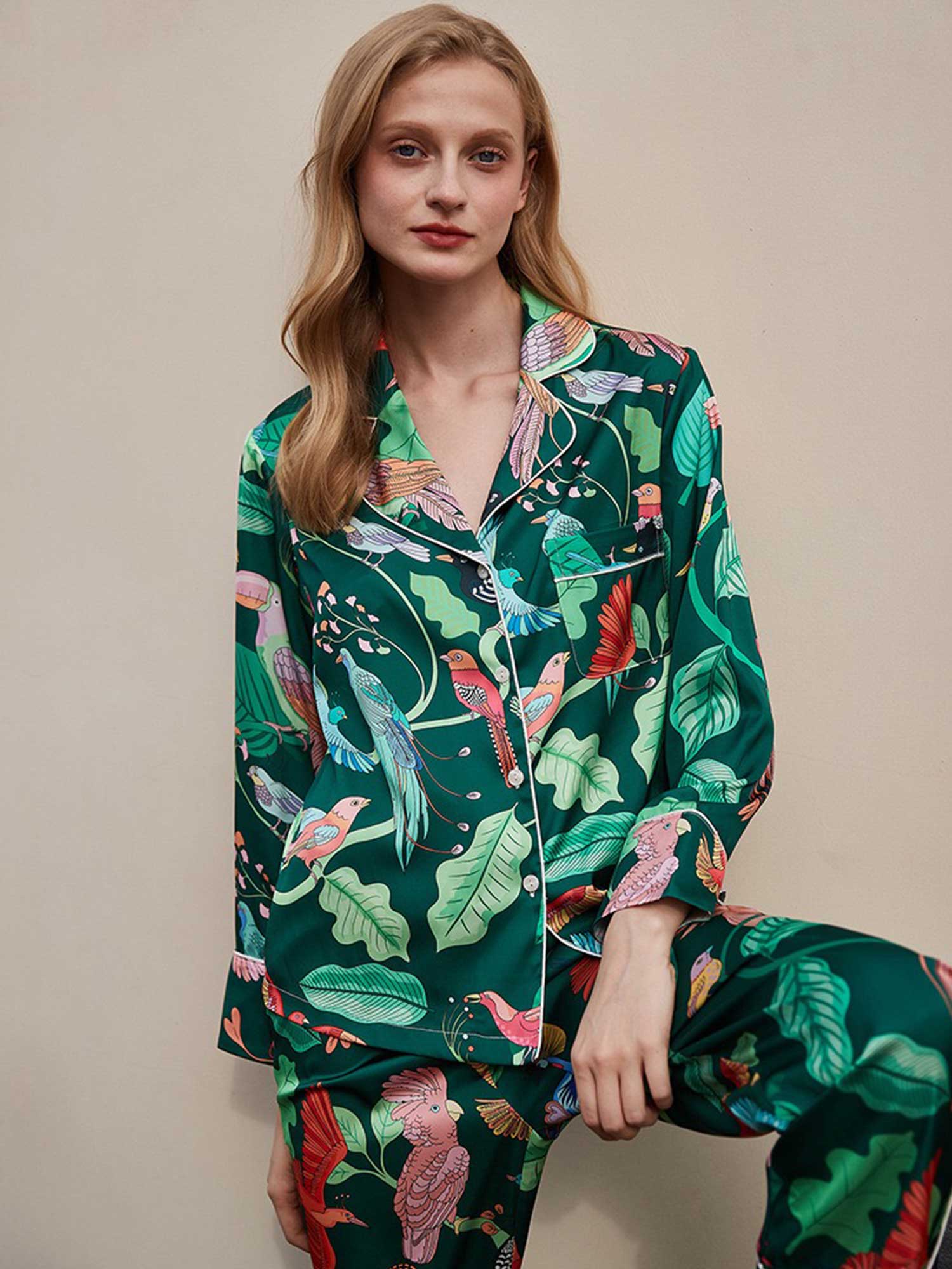 Parrot and Leaf Print Pajama Set - XPRESSC