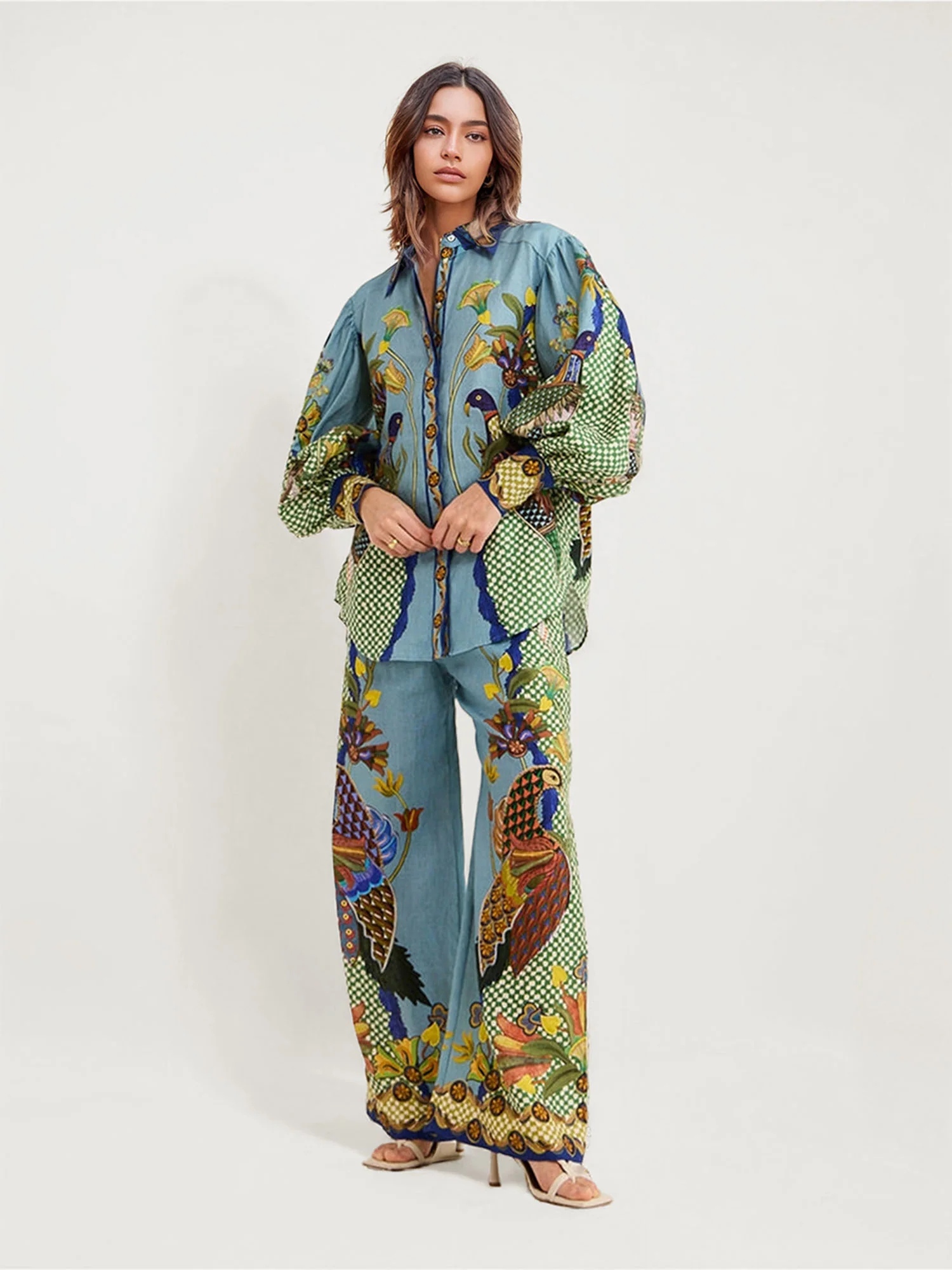 Bohemian Floral Print Wide-Leg Pants - XPRESSC