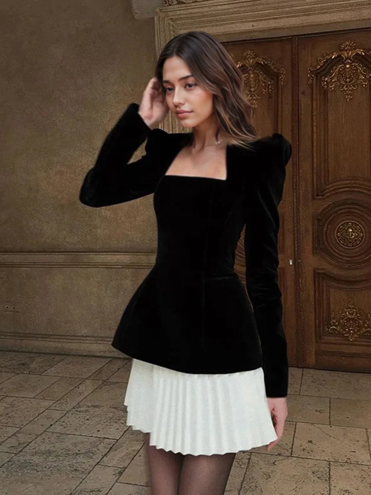 Pleated Velvet Mini Dress - XPRESSC