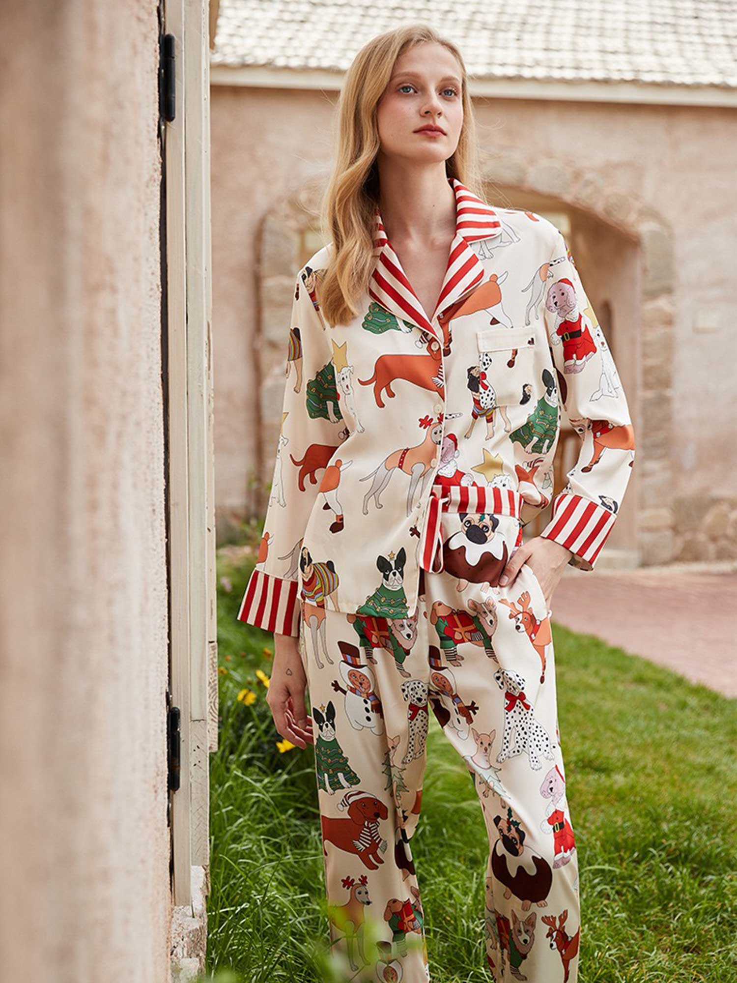 Cartoon Dog Print Long Pajama Set - XPRESSC