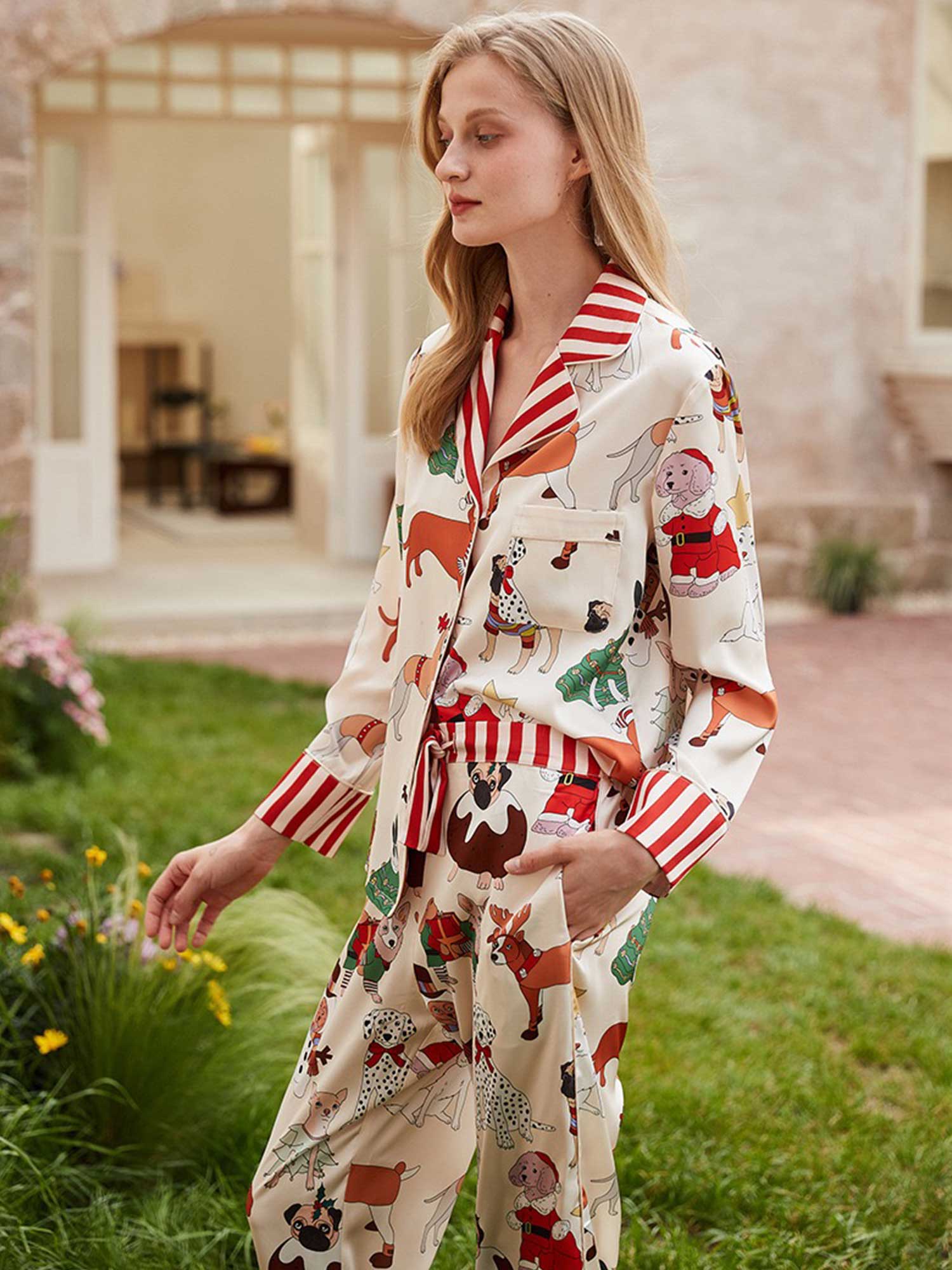 Cartoon Dog Print Long Pajama Set - XPRESSC