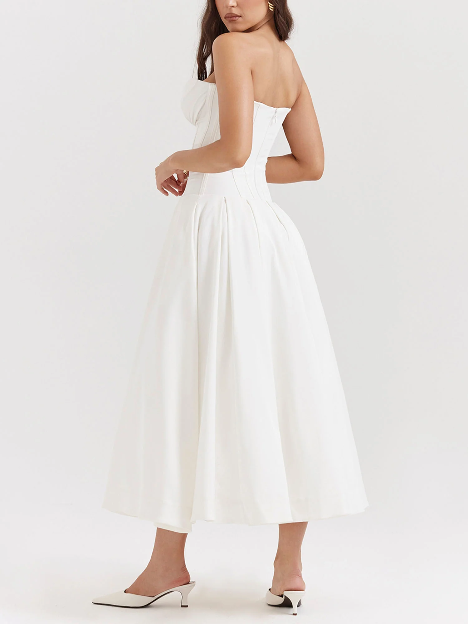 White Strapless Fit-and-Flare Midi Dress - XPRESSC