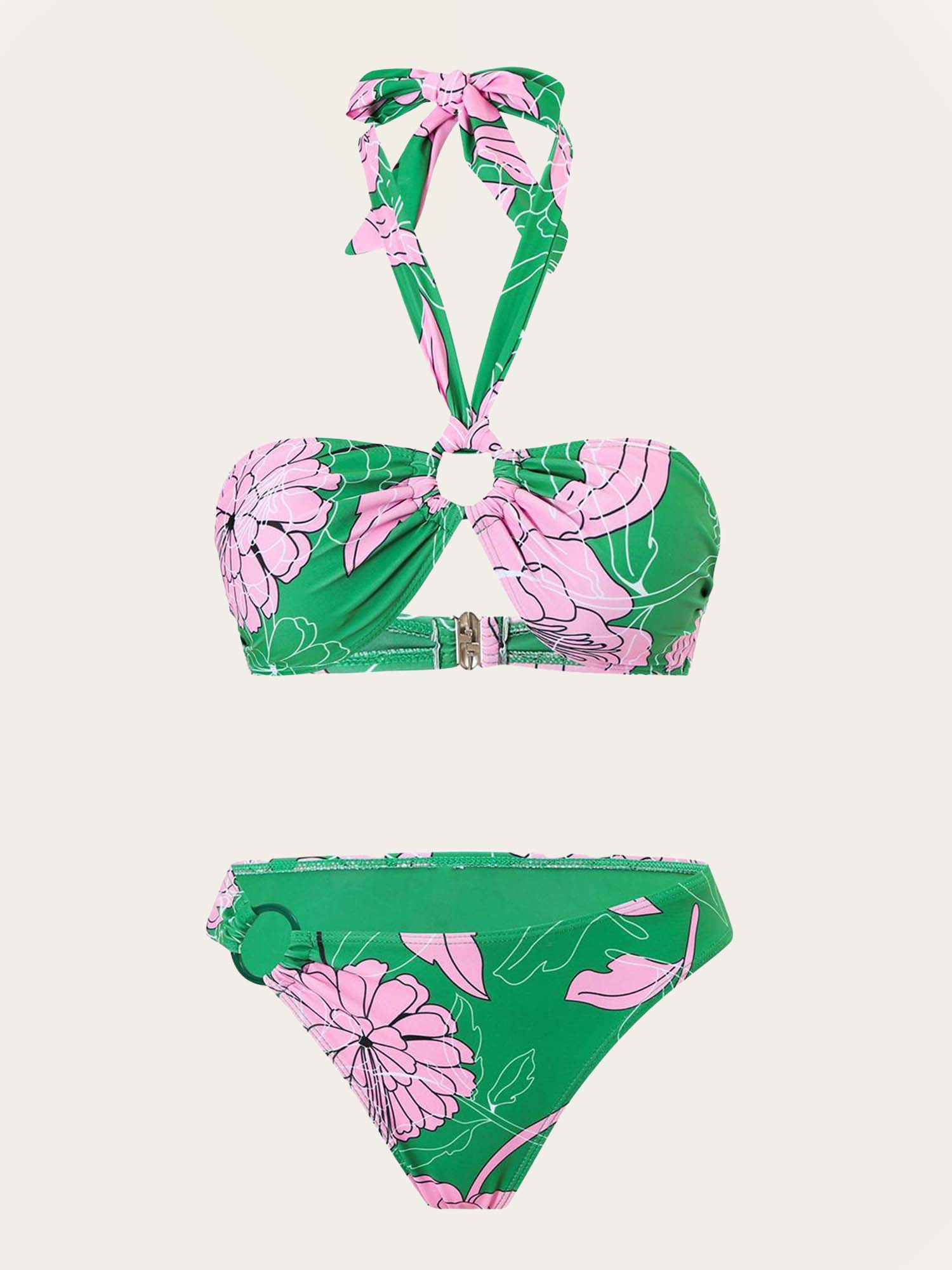 Green Floral Halter Neck Bikini Set - XPRESSC