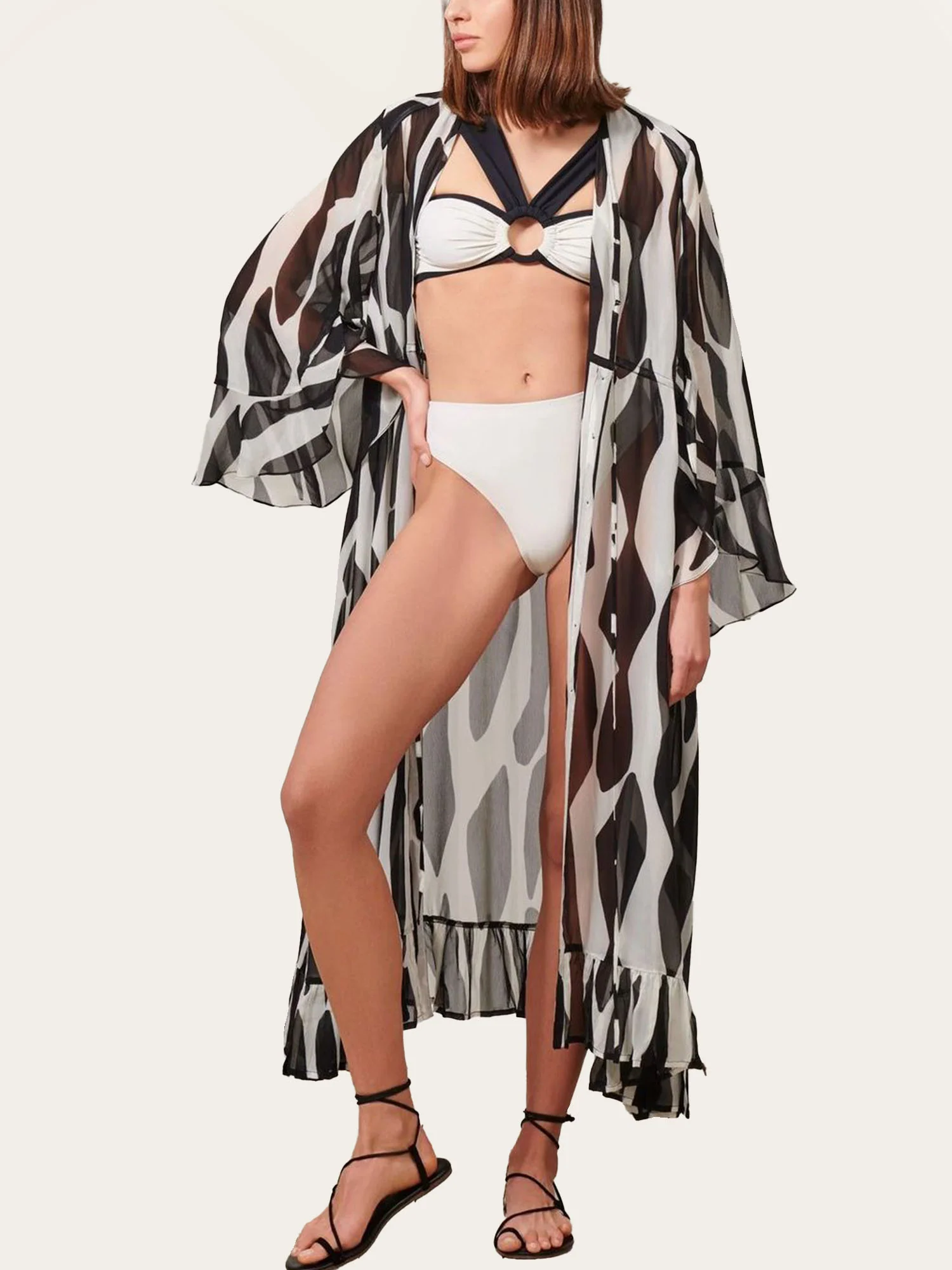 Black & White Sheer Long Cover-Up - XPRESSC