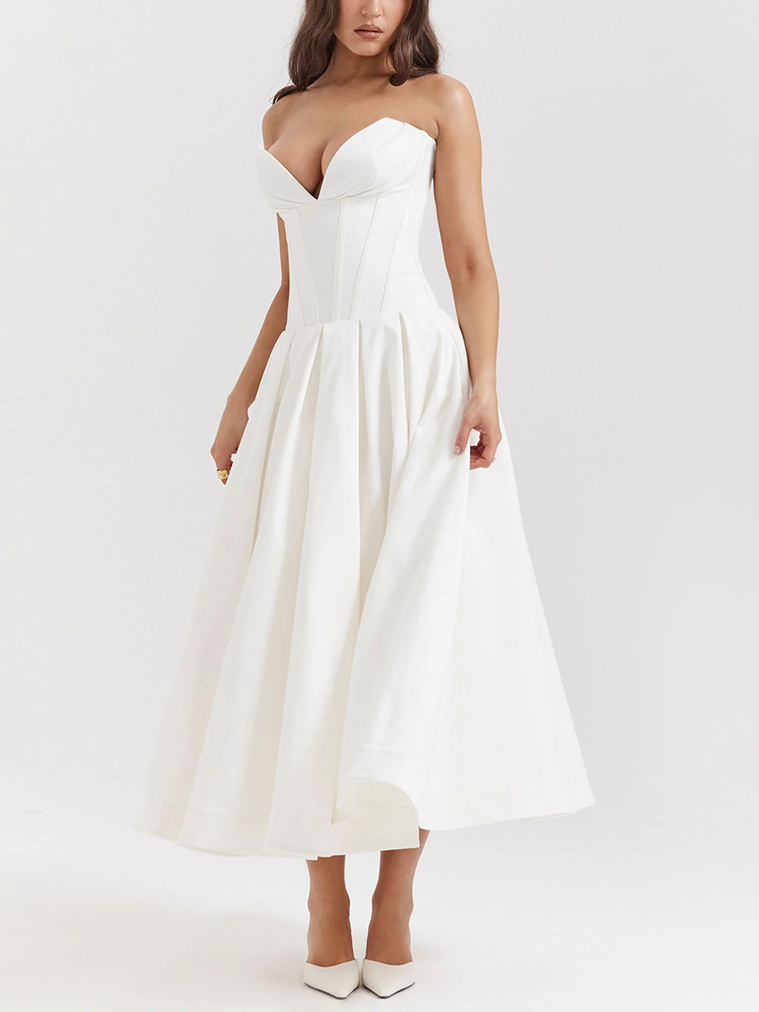 White Strapless Fit-and-Flare Midi Dress - XPRESSC