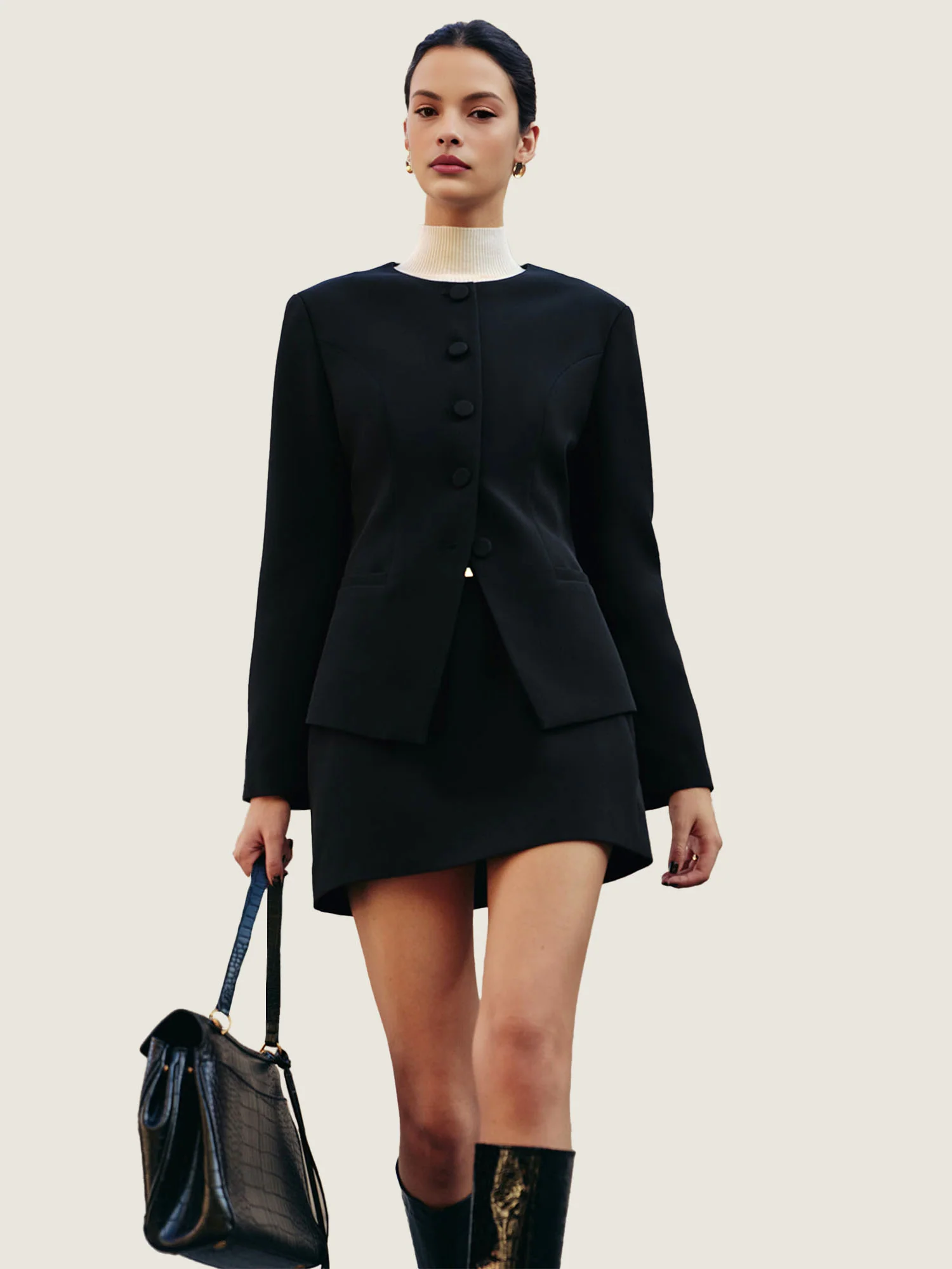 Black Buttoned Blazer Set - XPRESSC