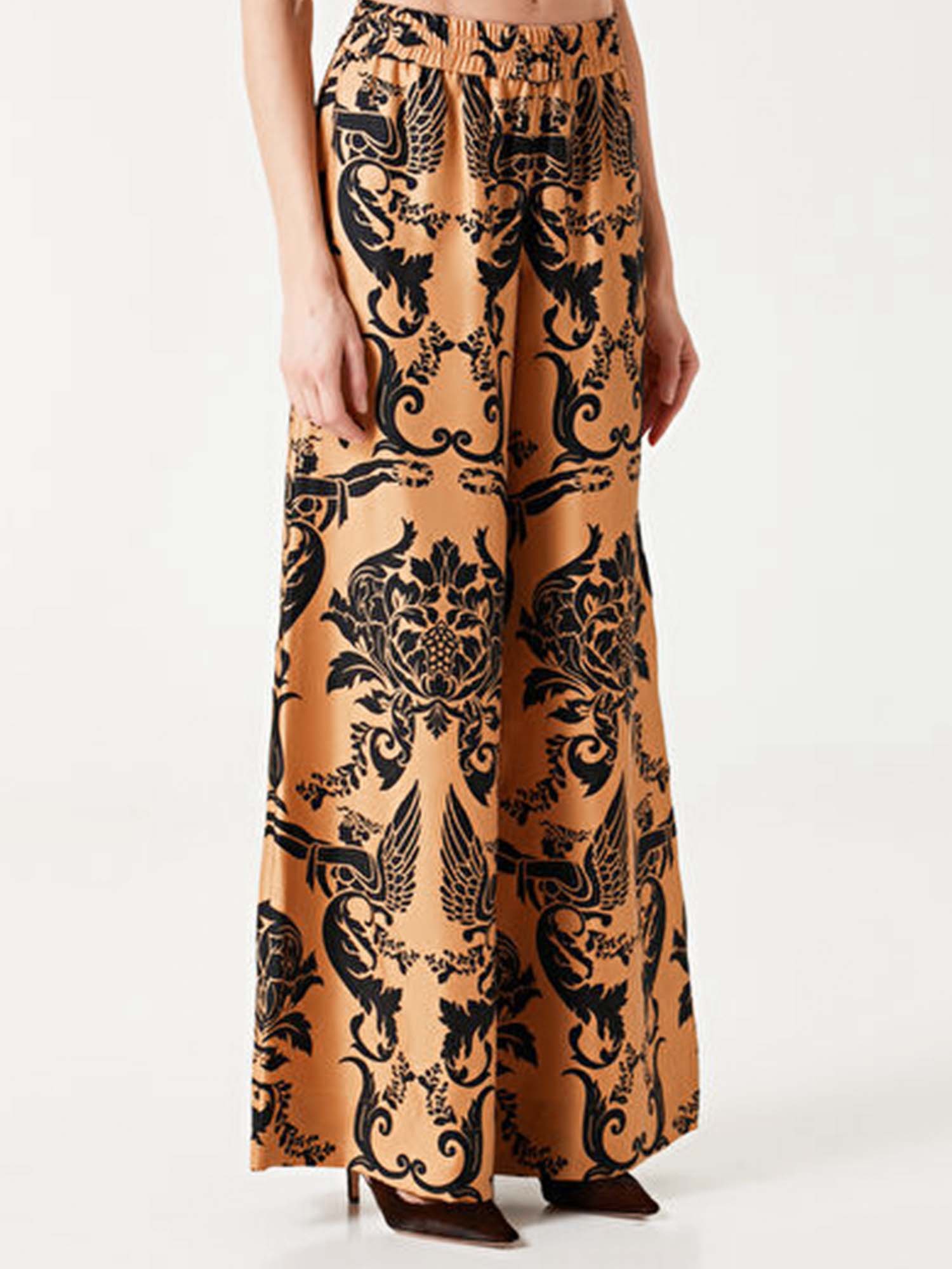 Bohemian Satin  Pants with Feather Accents - XPRESSC