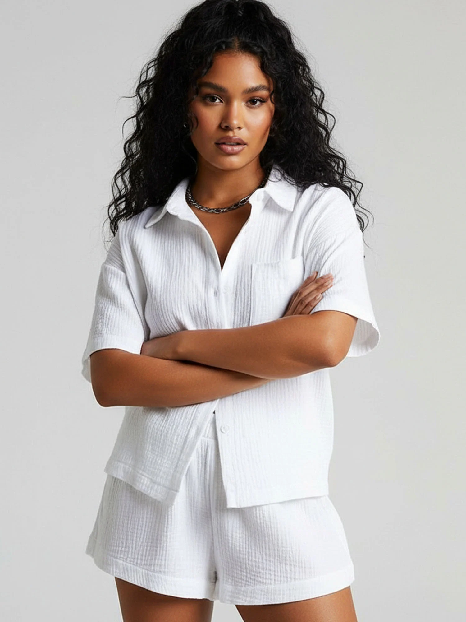 Short Sleeve Shirt Shorts Set Casual Euro Flow - XPRESSC