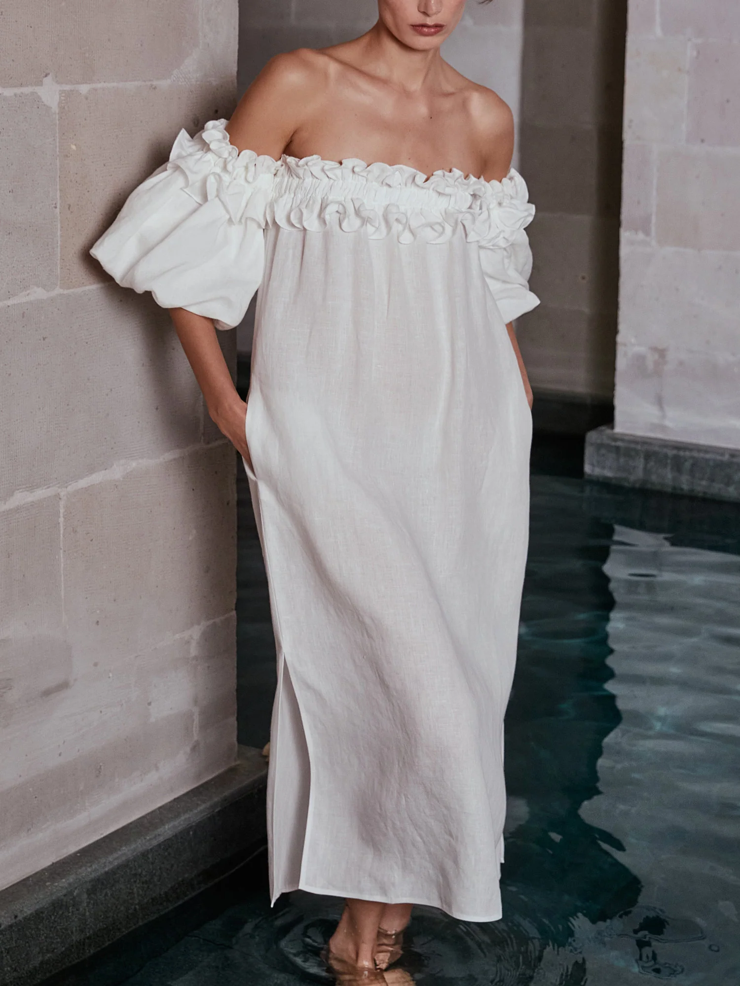 Off-Shoulder Ruffled Boho Maxi Dress - XPRESSC