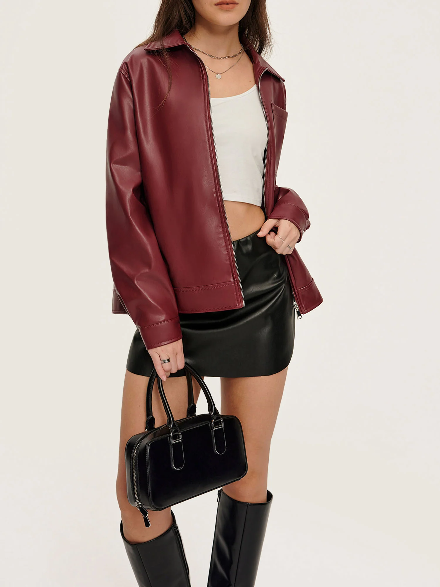 Faux Leather Zip-Up Jacket - XPRESSC