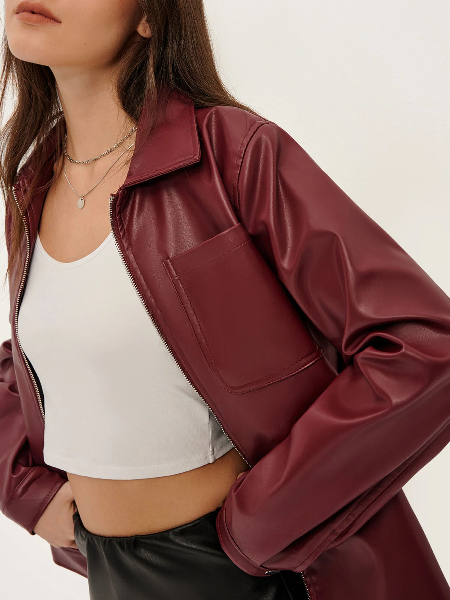 Faux Leather Zip-Up Jacket - XPRESSC