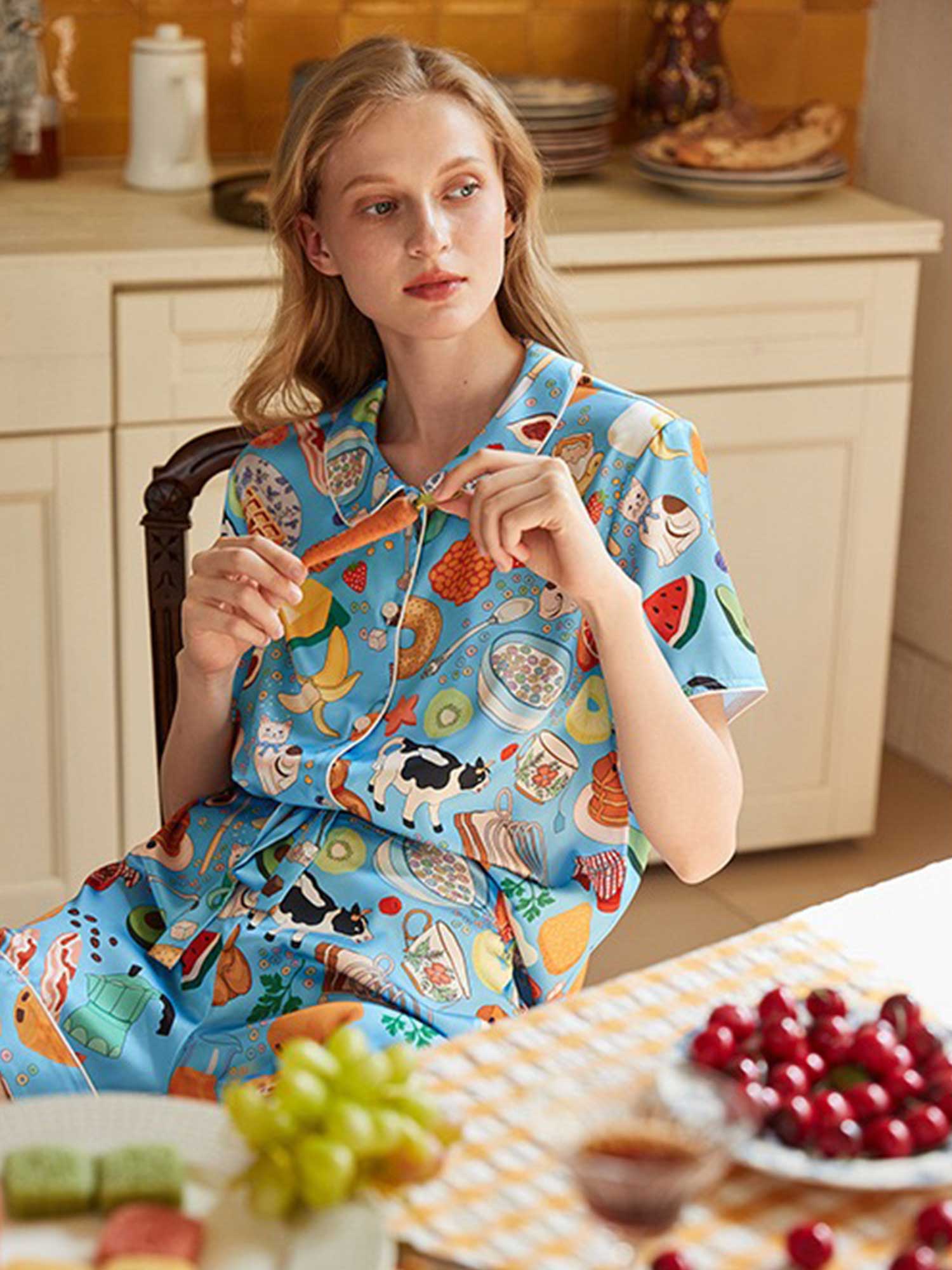 Cartoon Breakfast Print Pajama Set - XPRESSC