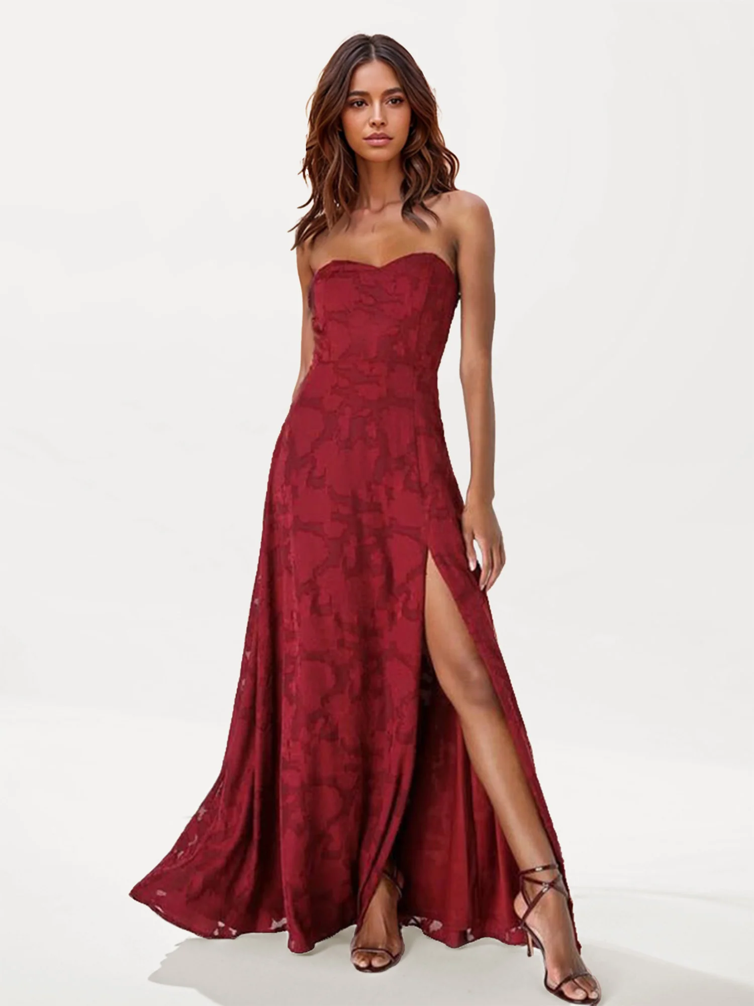 Strapless Floral Lace Maxi Dress - XPRESSC