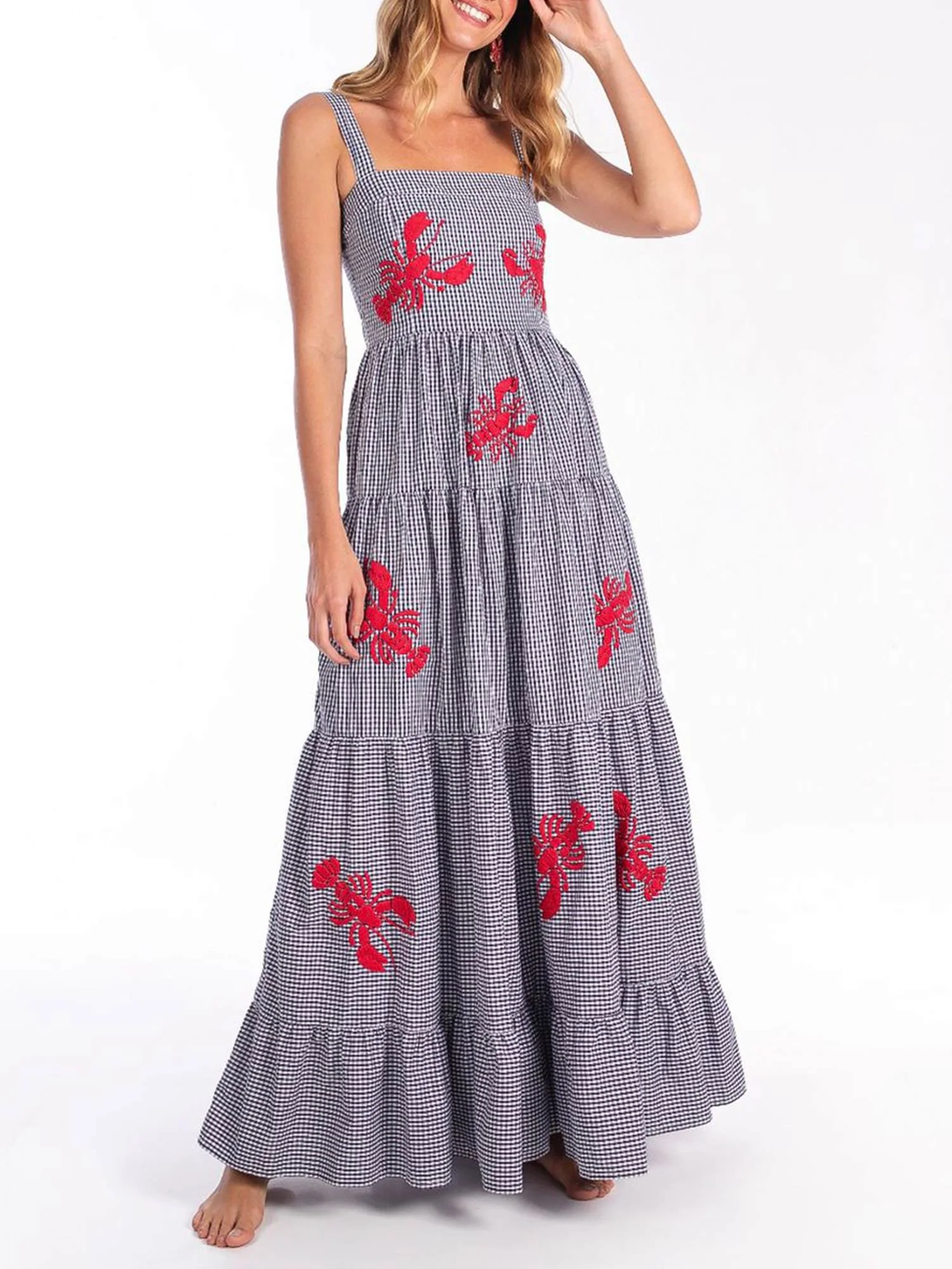 Floral Gingham Maxi Dress - XPRESSC