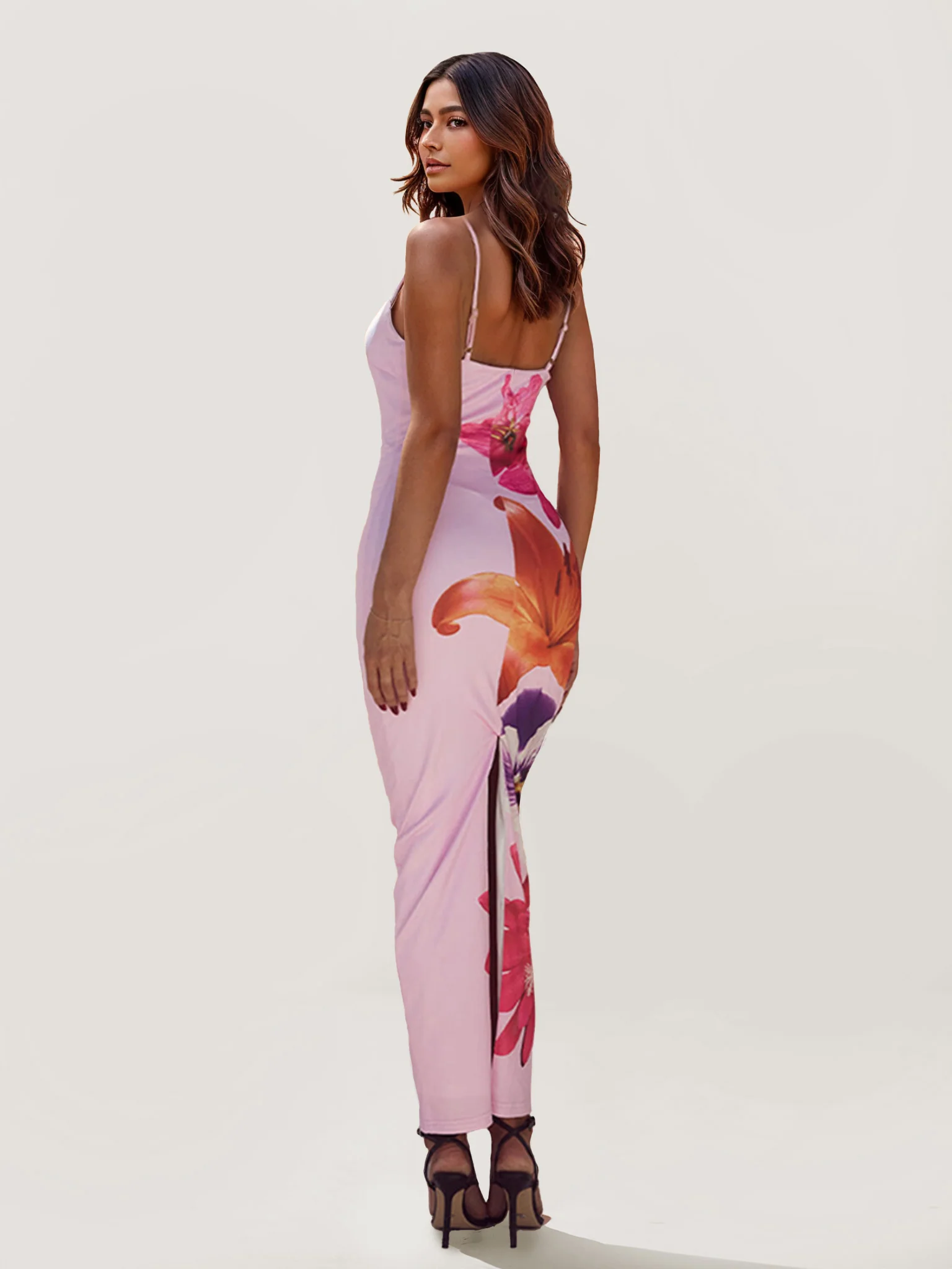 Floral Print Maxi Dress with V-Neckline - XPRESSC