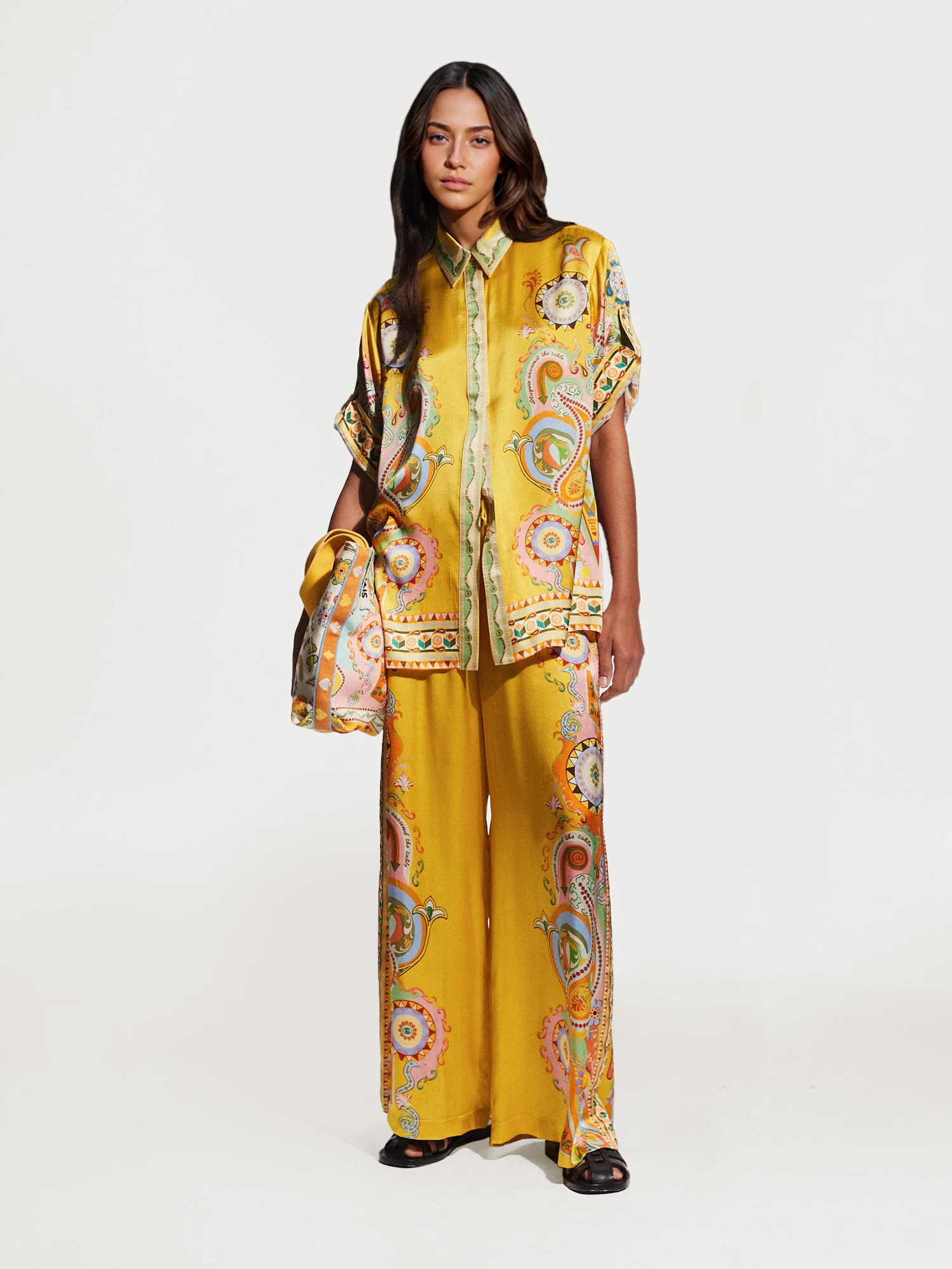 Luxe Satin Oversized Pants with Modern Print - XPRESSC