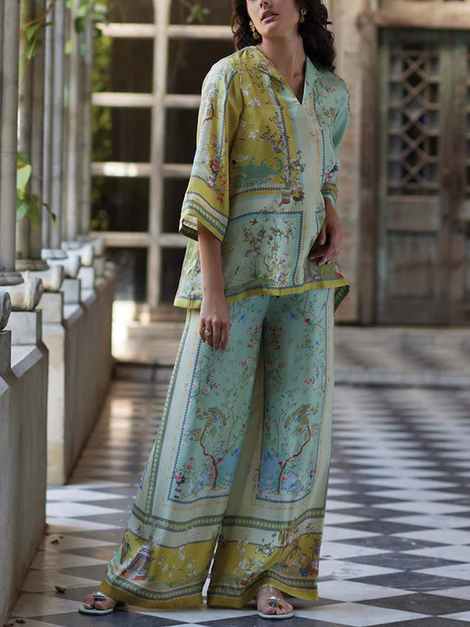 Serene Botanical Wide-Leg Pants - XPRESSC