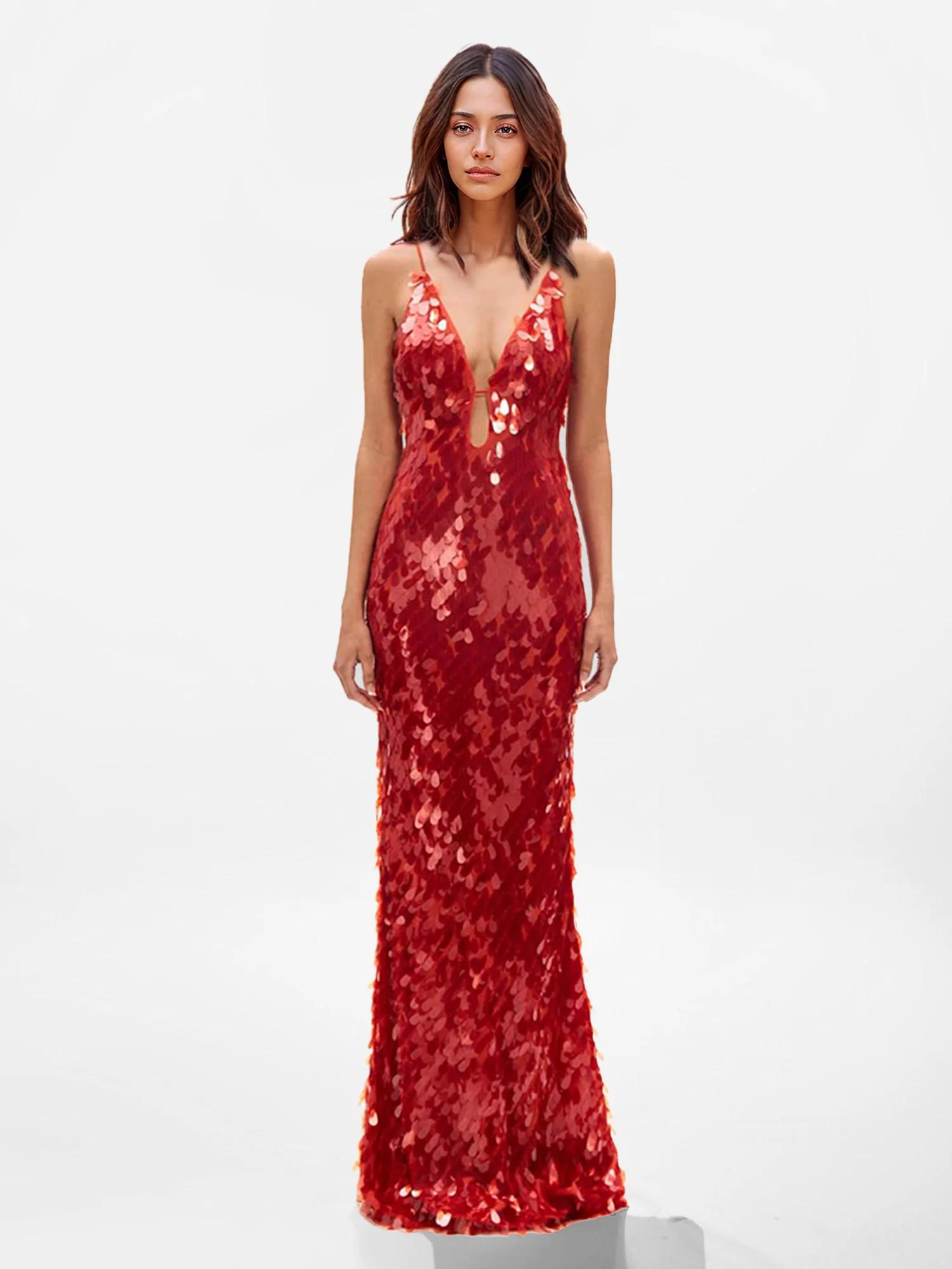 Sequin Plunge Maxi Dress - XPRESSC