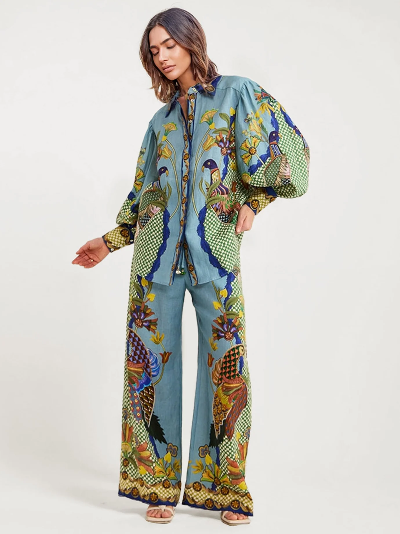 Bohemian Floral Print Button-Up Shirt - XPRESSC