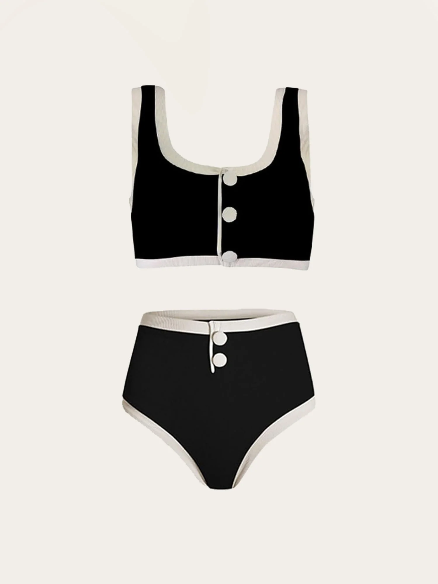 Black and White Two-Piece Bikini with Buttons - XPRESSC