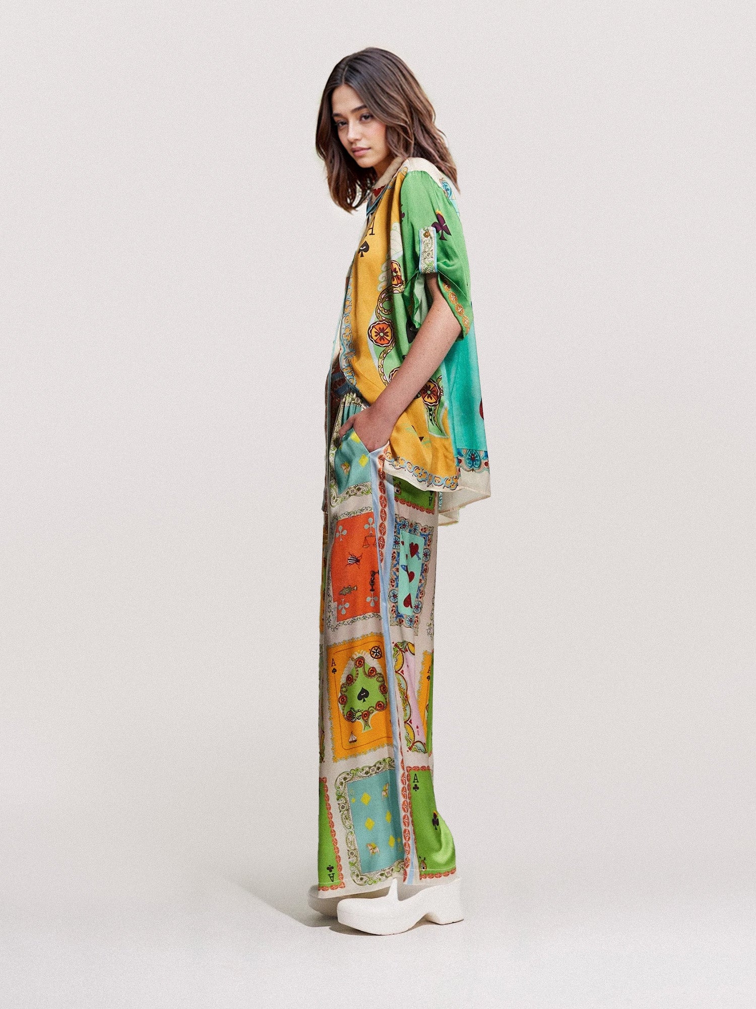 Playing Cards Print Wide-Leg Pants - XPRESSC