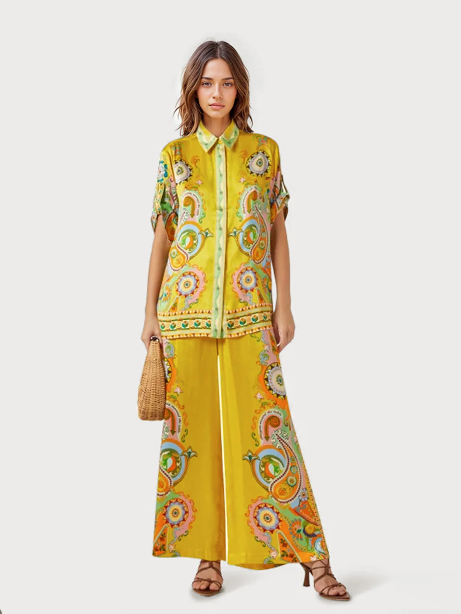 Luxe Satin Oversized Pants with Modern Print - XPRESSC