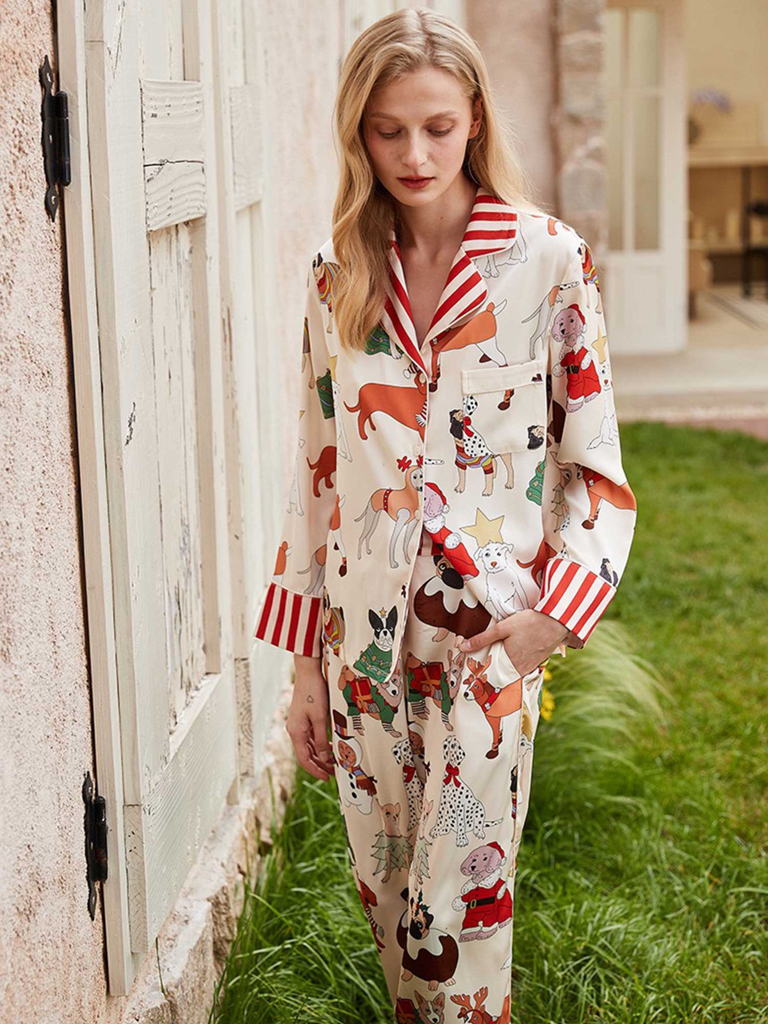 Cartoon Dog Print Long Pajama Set - XPRESSC