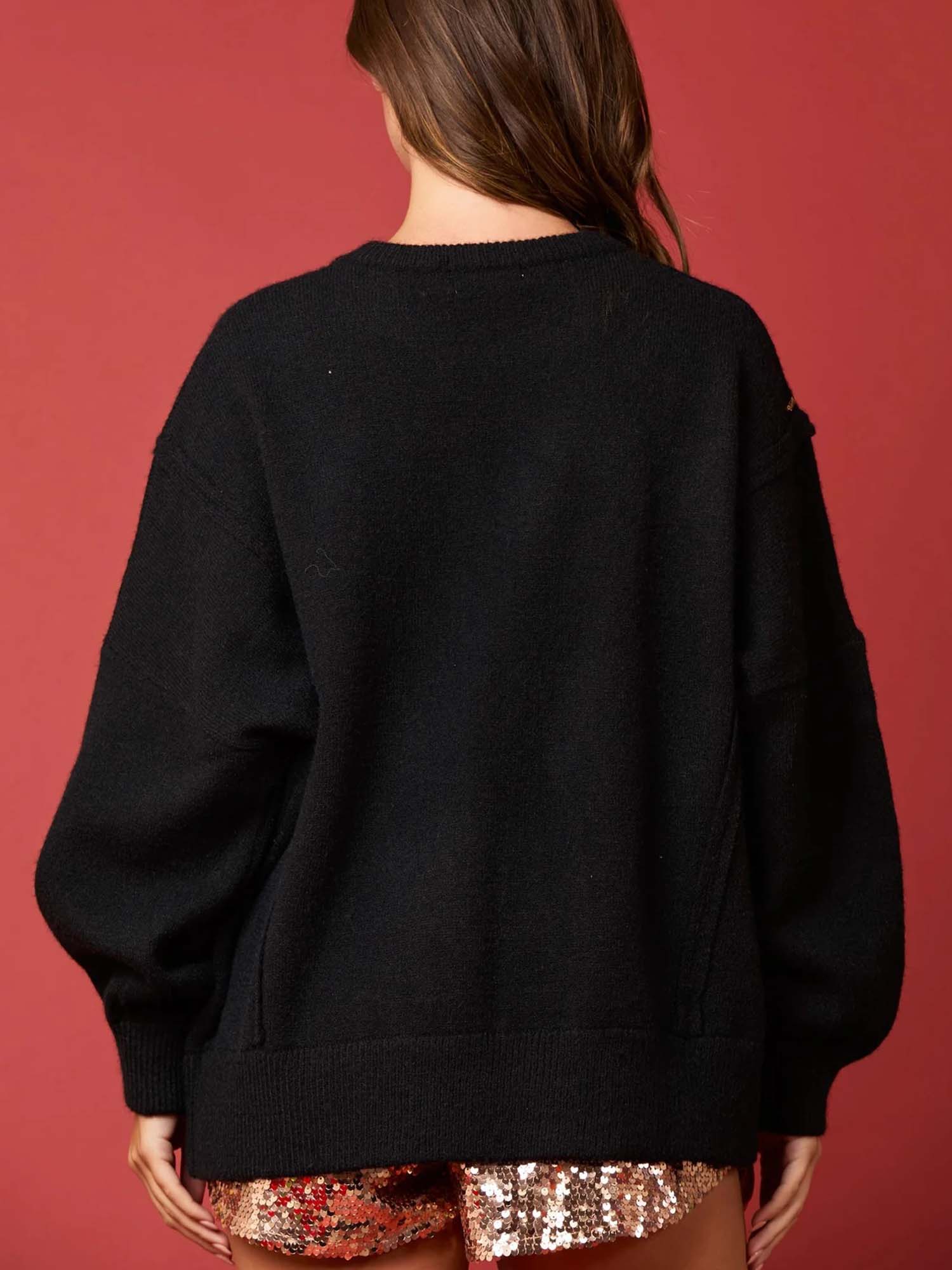 Black Festive Cascade Sweater - XPRESSC