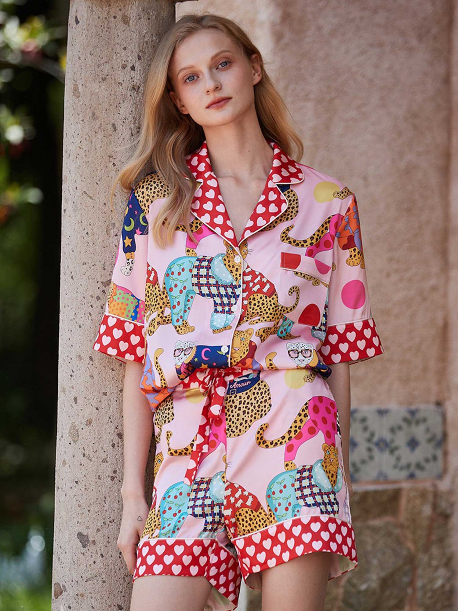 Cartoon Leopard Print Short Pajama Set - XPRESSC