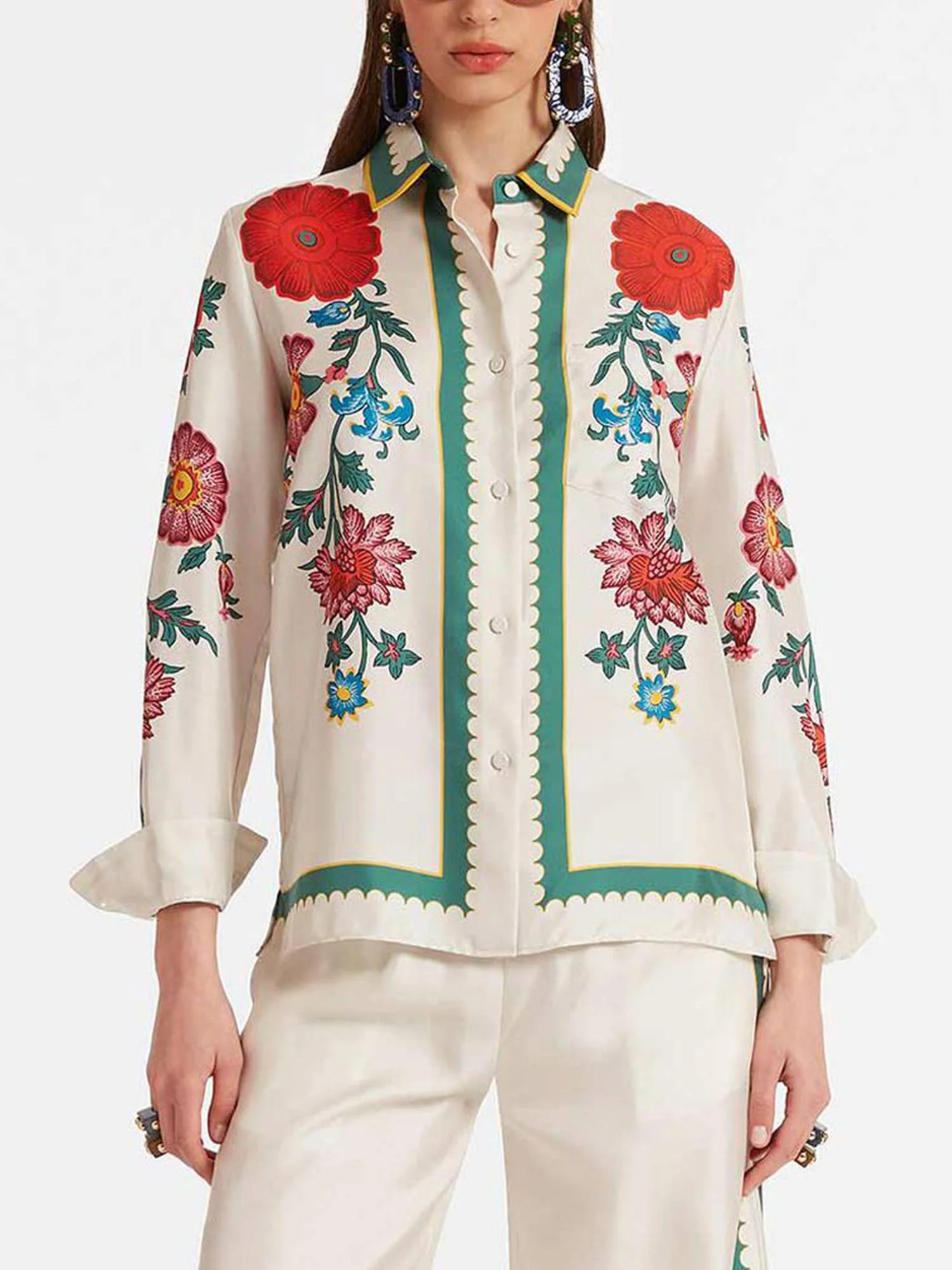 White Blossom Button-Down Shirt - XPRESSC