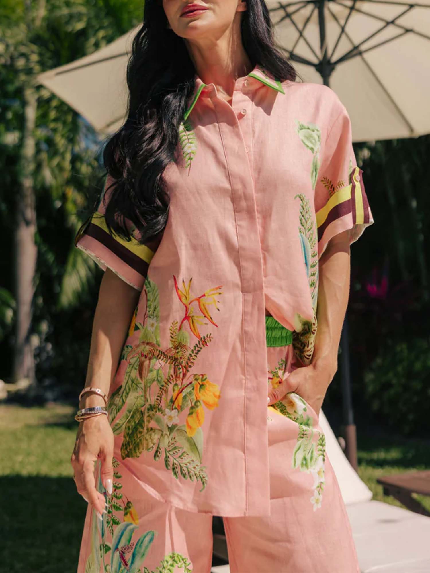 Papaya Garden Print Oversized Shirt - XPRESSC