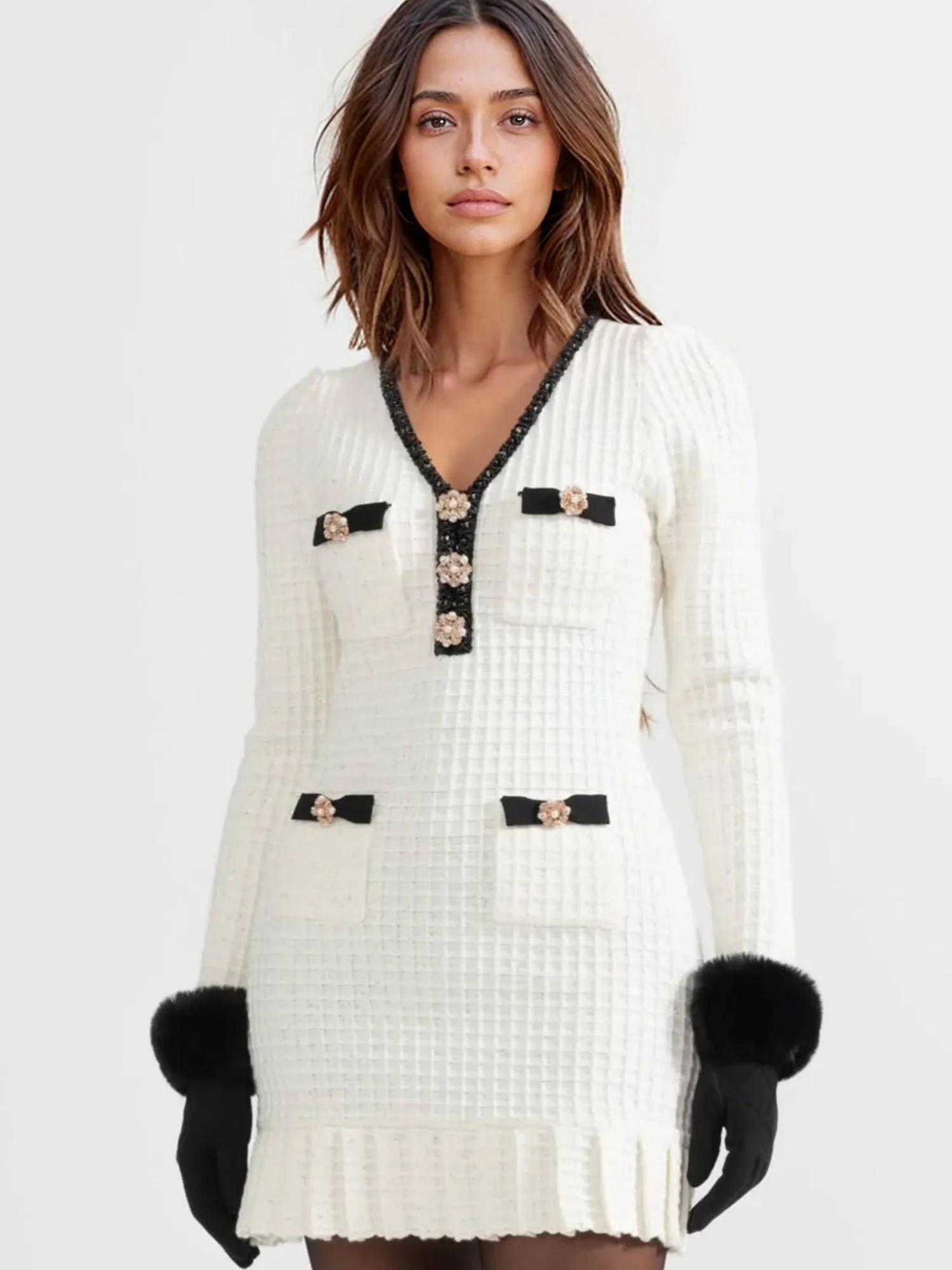 Chic Tweed Knit Mini Dress - XPRESSC