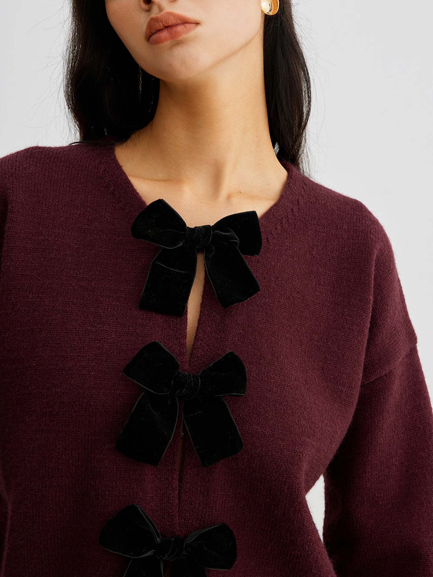 Knit Cardigan with Bow Detail - XPRESSC