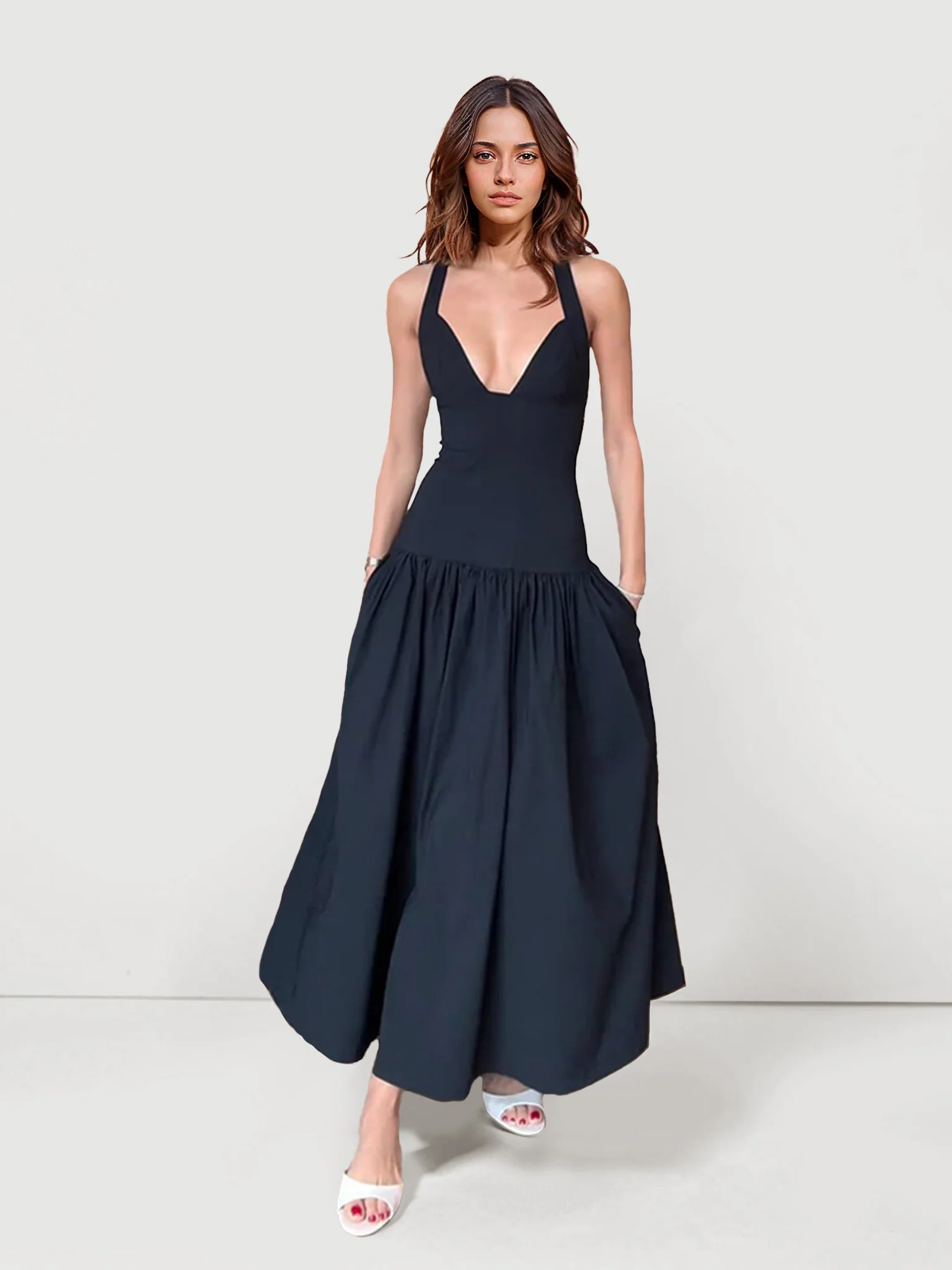 Deep-V Maxi Dress - XPRESSC