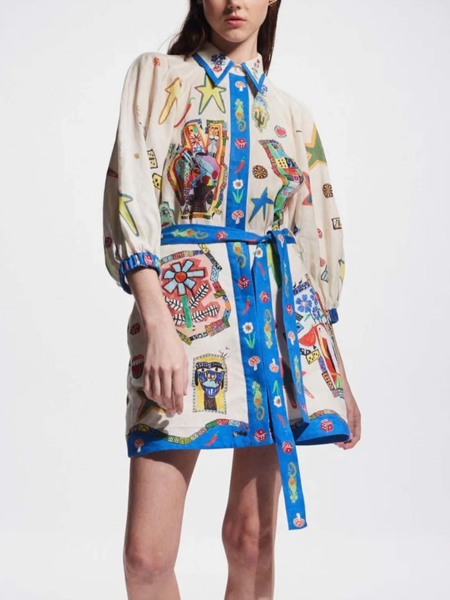 Tropical Print Mini Dress with Belt - XPRESSC