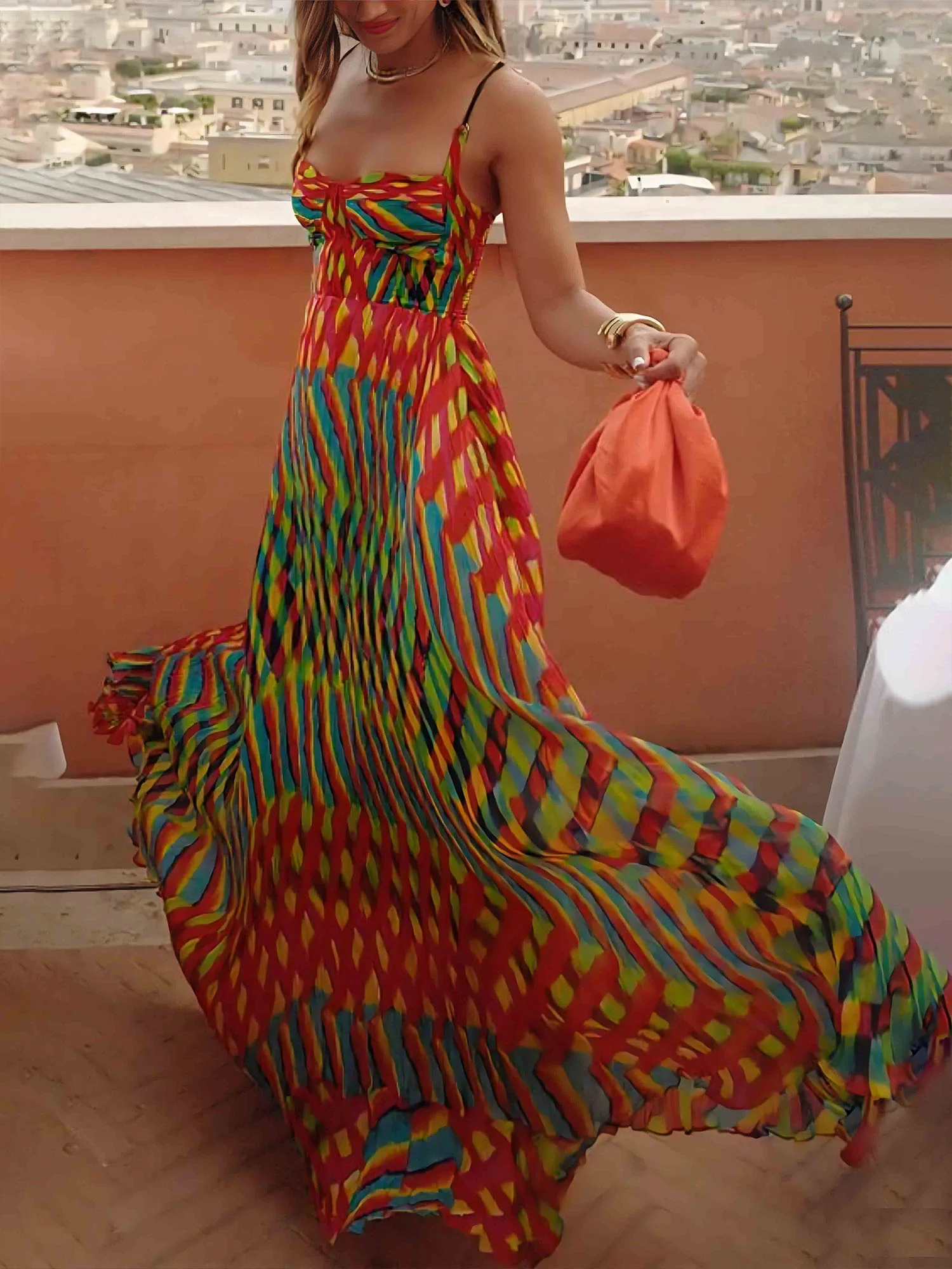 Boho Vibrant Striped Maxi Dress - XPRESSC
