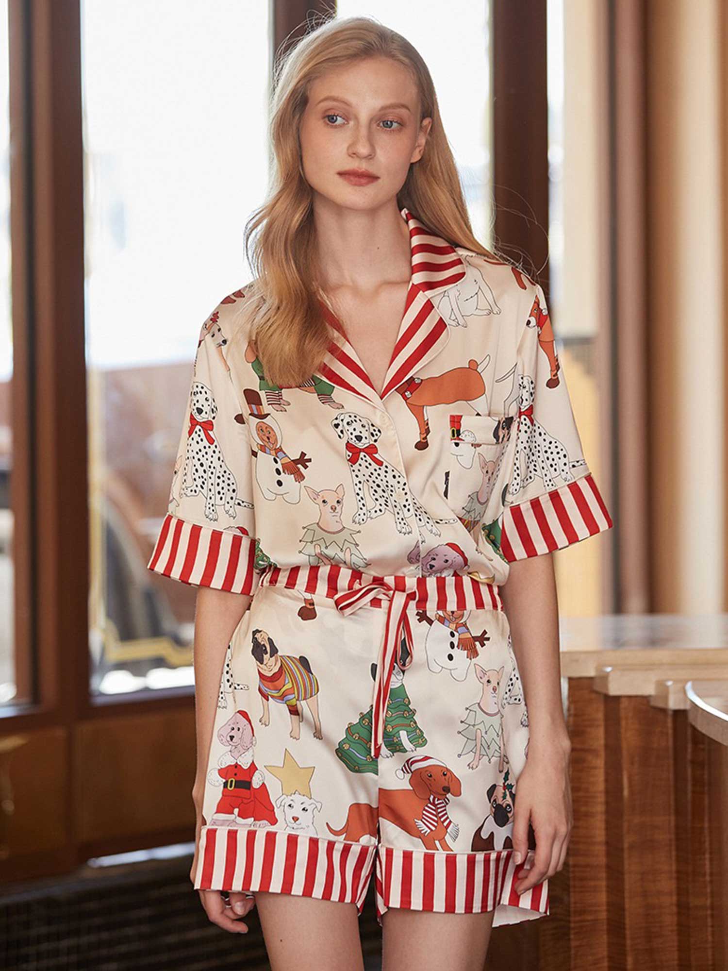 Cartoon Dog Print Short Pajama Set - XPRESSC