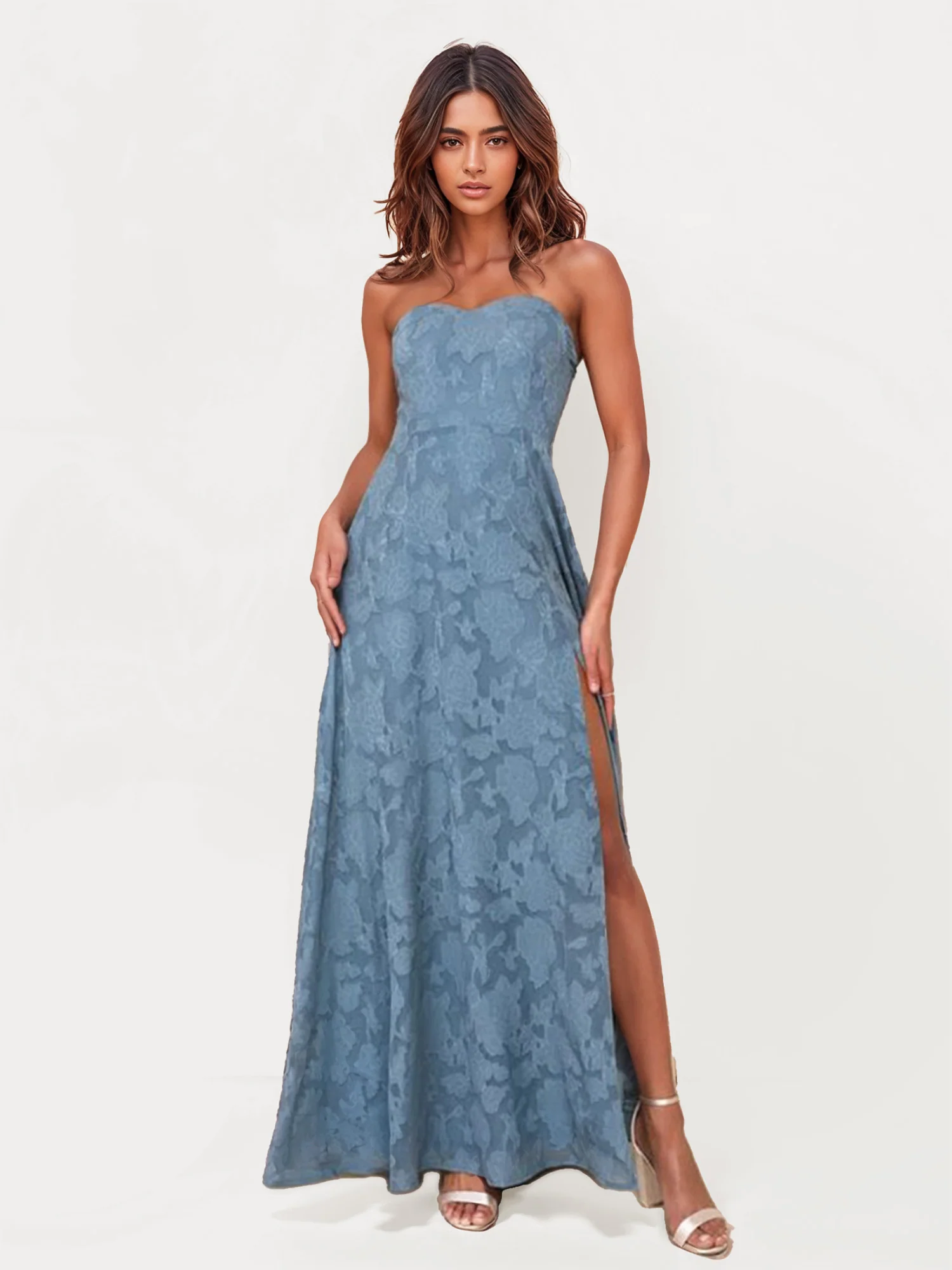 Strapless Floral Lace Maxi Dress - XPRESSC