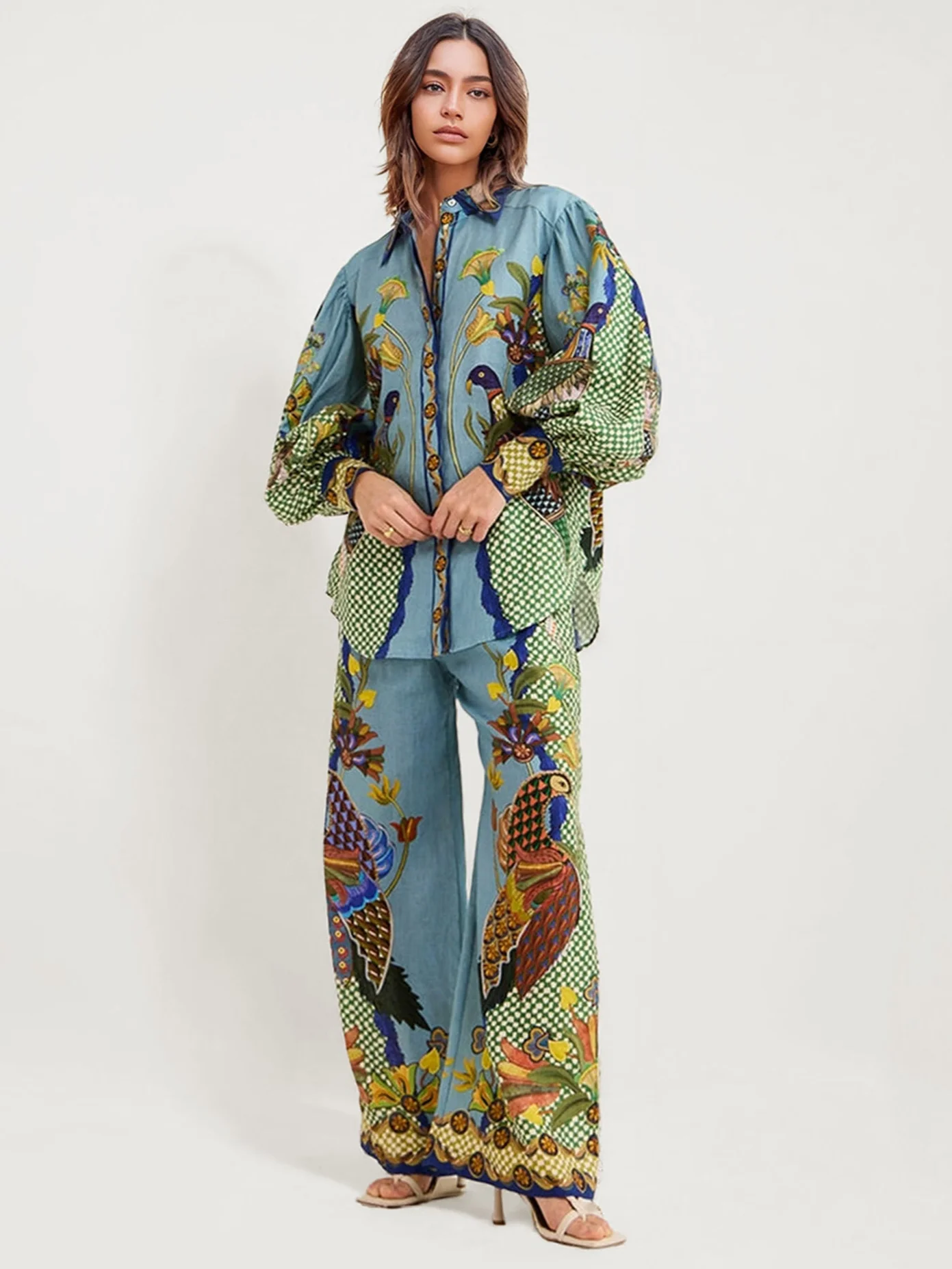 Bohemian Floral Print Button-Up Shirt - XPRESSC