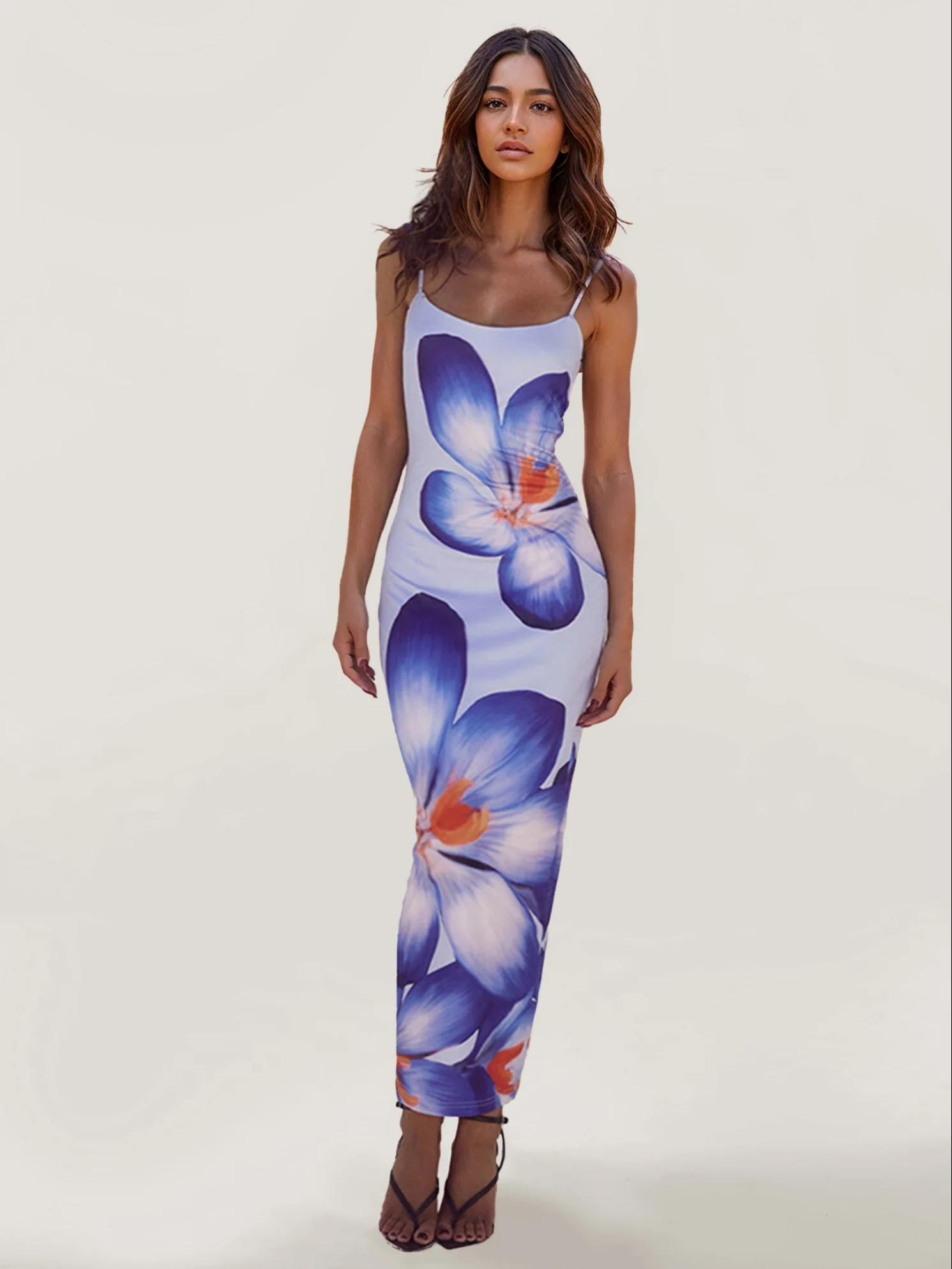 Floral Print Maxi Dress with V-Neckline - XPRESSC