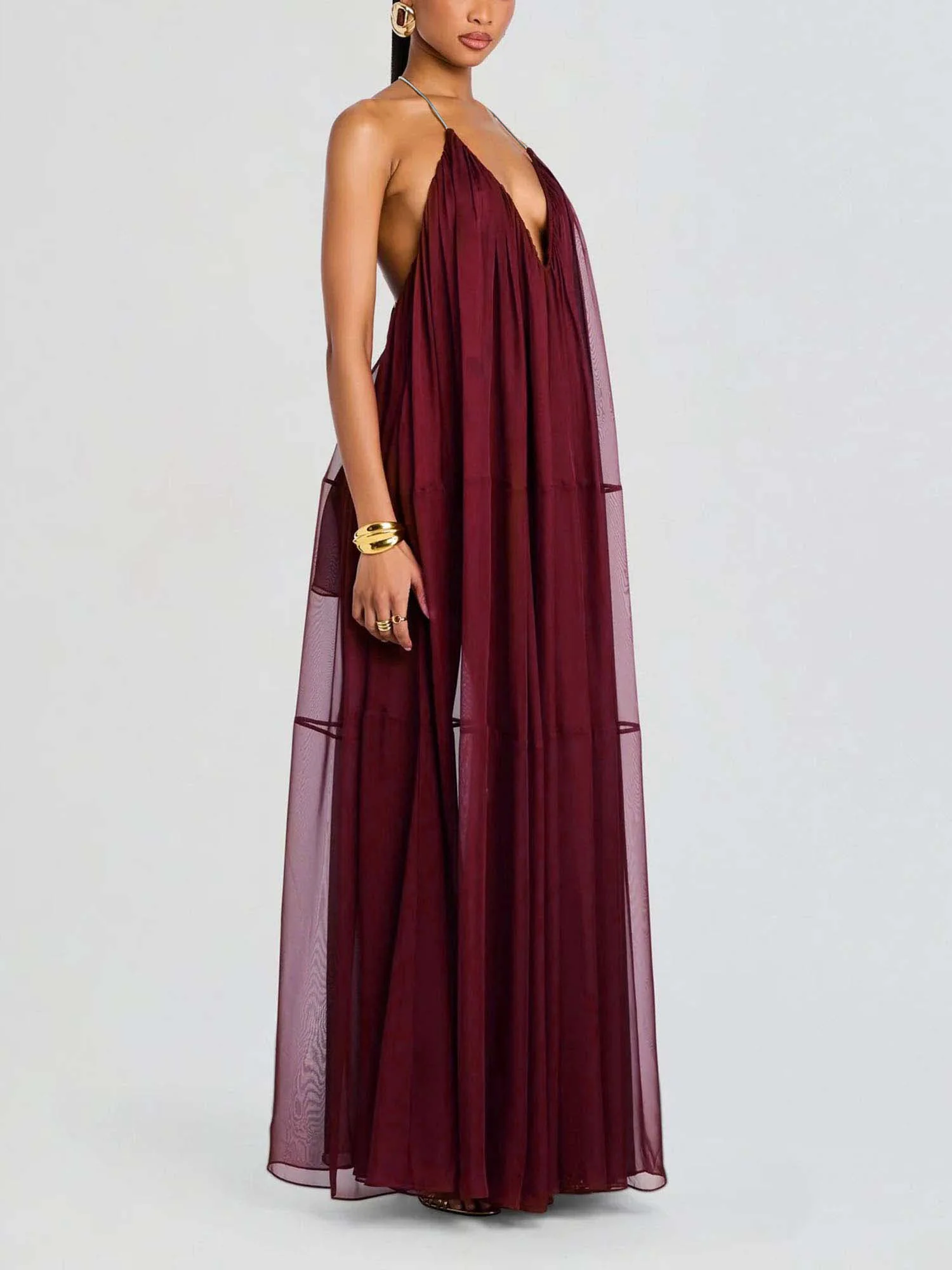 Sheer Draped Maxi Dress - XPRESSC