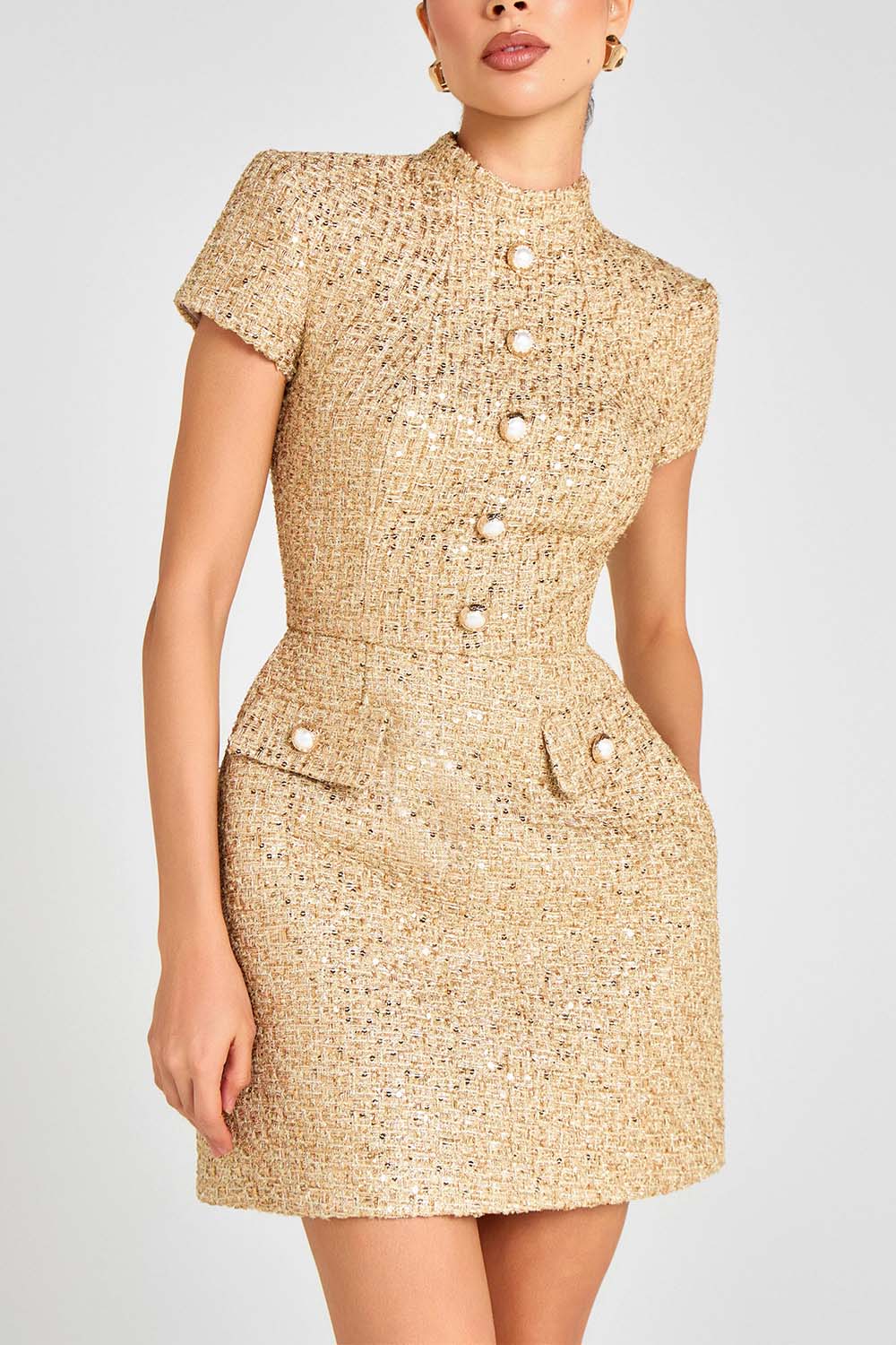 Gold Bouclé Mini Dress - XPRESSC
