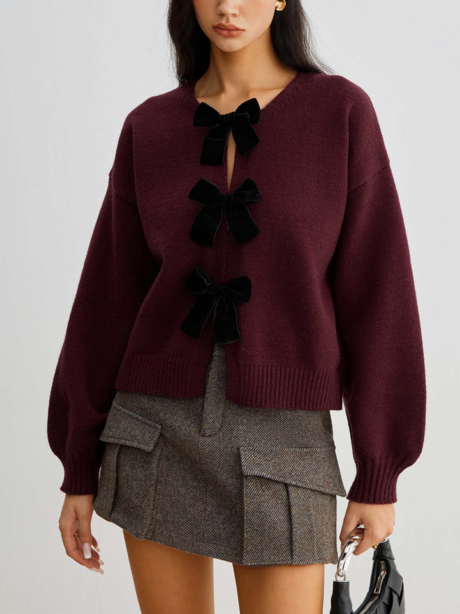 Knit Cardigan with Bow Detail - XPRESSC
